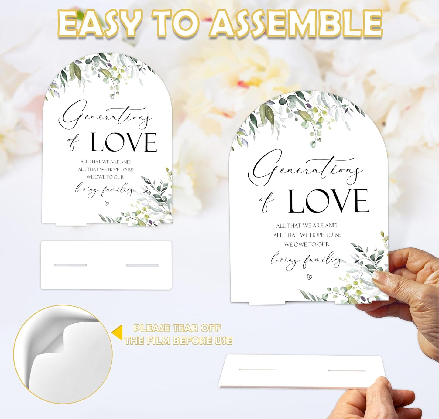Greenery Generations Of Love Sign, 6 x 8 Inch White Arch Acrylic Wedding Sign with Holder, Wedding Sign for Ceremony and Reception, Wedding Decoration, Wedding Supplies - LY16
