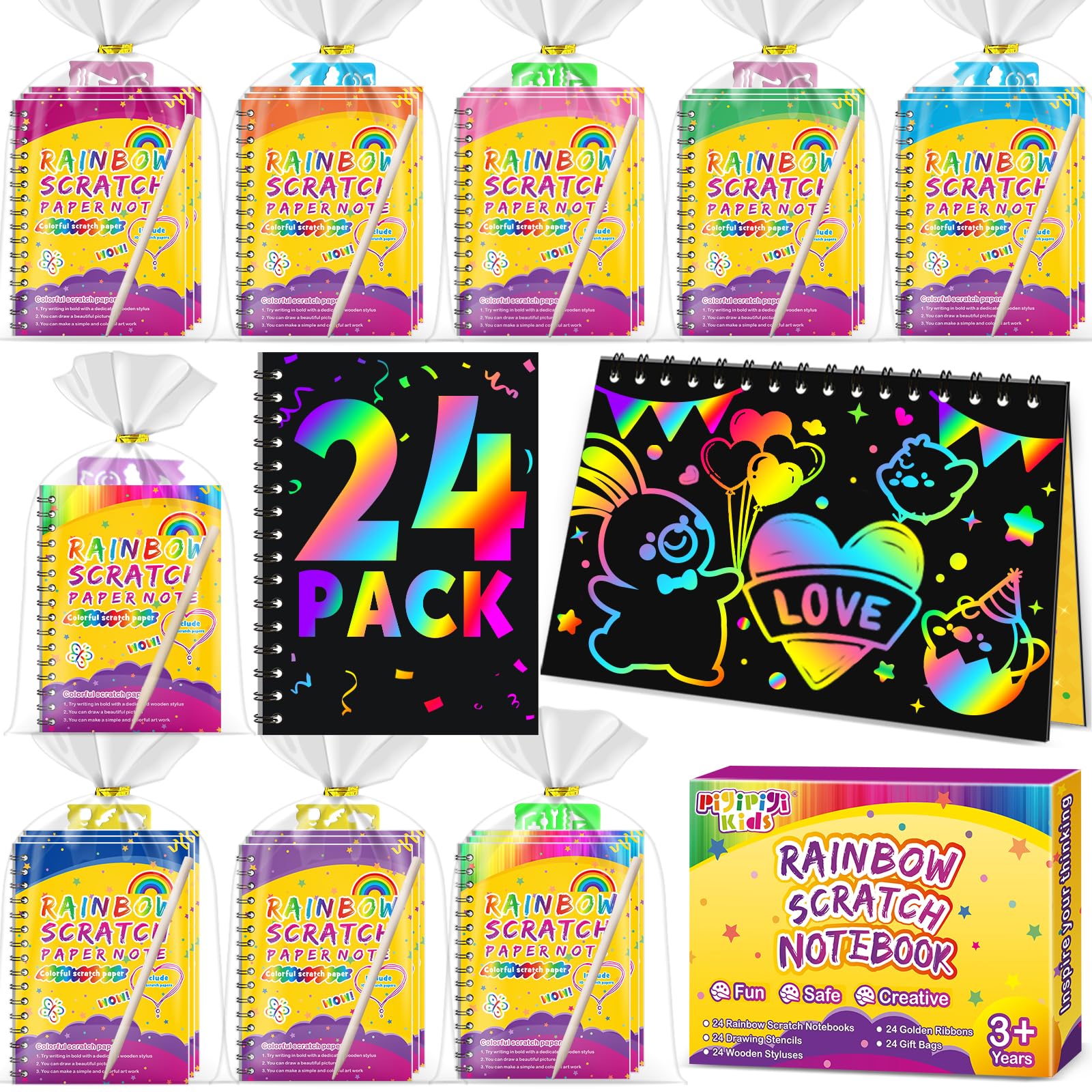 Party Favors for Kids 4-8-12: 24 Pack Scratch Rainbow Art Crafts Notebook