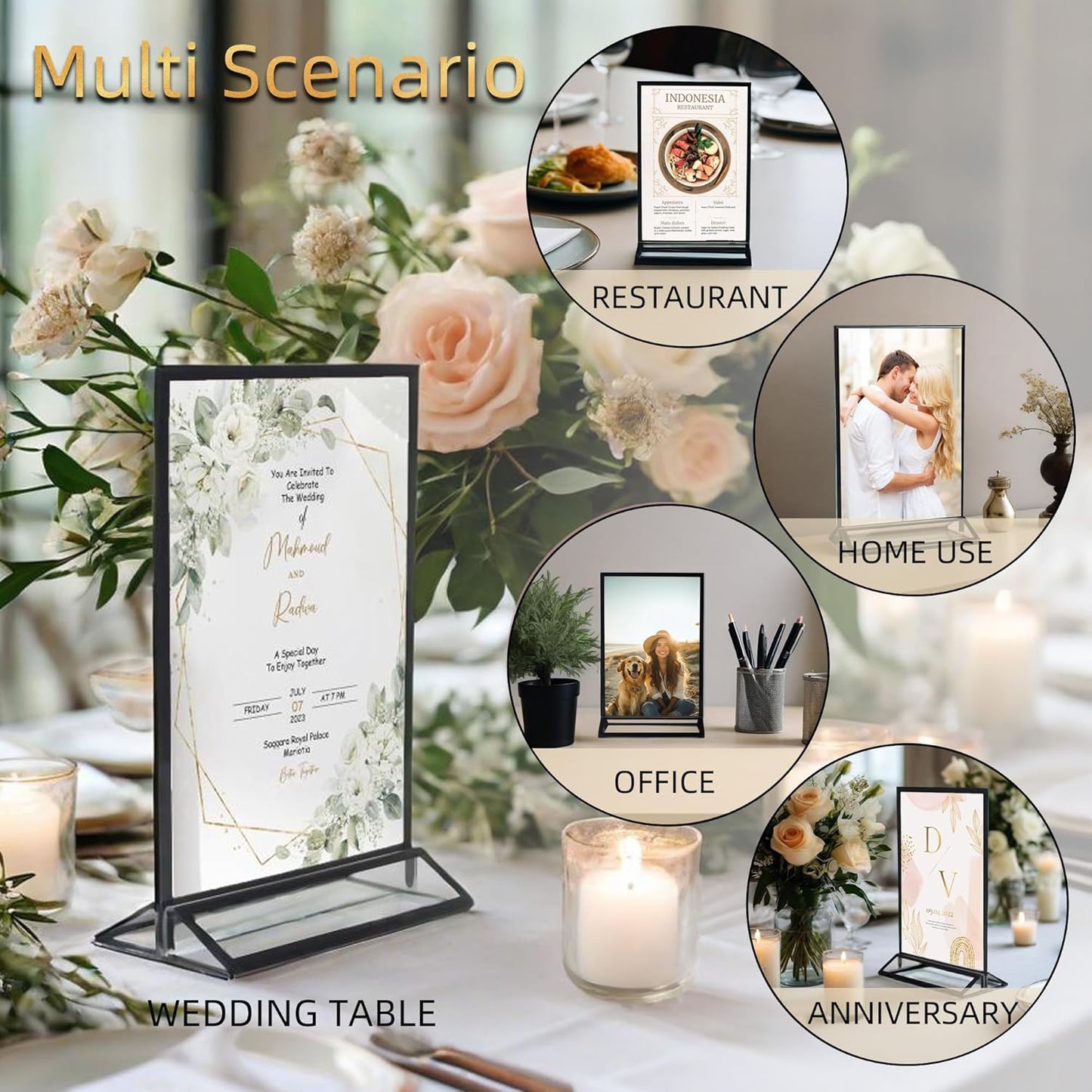 4x6 Picture Frames Acrylic Sign Holder 6 Pack Menu Stands, Double-sided Picture Stands for Wedding Table Numbers Holders, Table Top Display Wedding Sign Stand Vertical Flyer Holder, Black