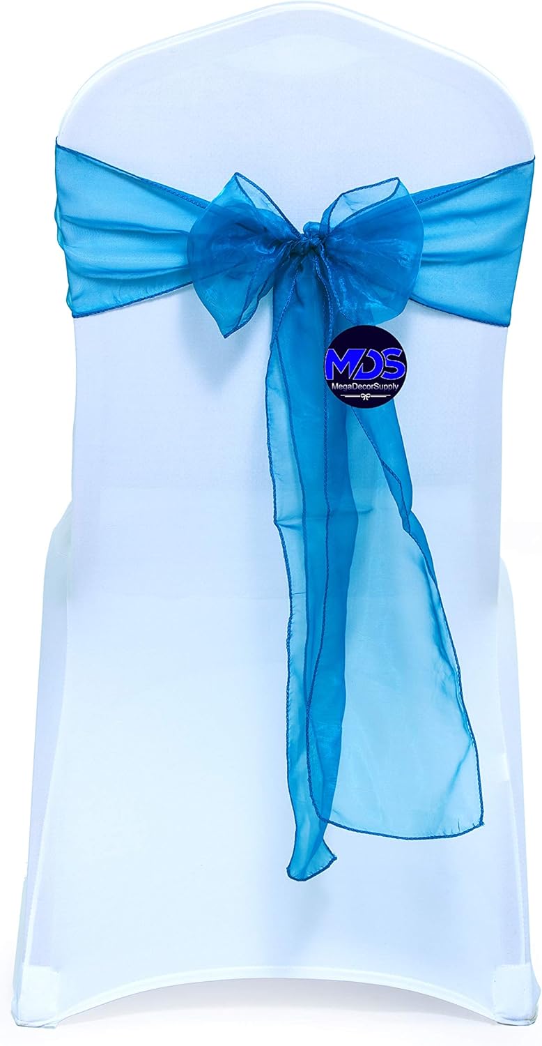 MDS Pack of 50 PCS Organza Chair Sashes Wider Dining Chair Bows Ribbon Tie Back for Wedding Party Birthday Bridal Shower Reception Event Banquet Home Chair Cover Decoration - Dark Teal