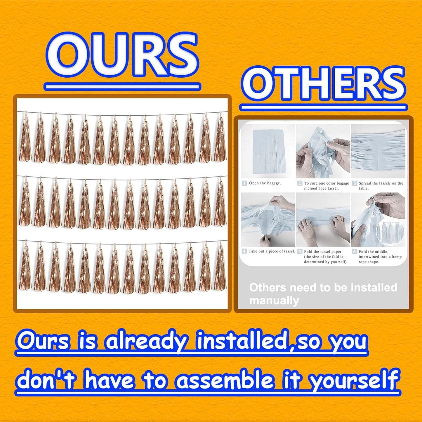 3P Metallic Fringe Tassel Banner Garland Foil Tinsel Streamer Wall Hanging Curtain Backdrop Banner for Parade Floats, Graduation Decorations, Wedding Party Decoration(Champagne Gold)