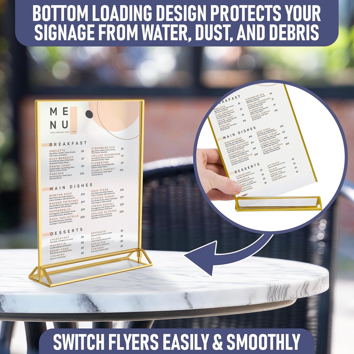 Dasher Products Gold Picture Frames Double-Sided, 6-Pack 4x6 Acrylic Table Number Holders, Clear Easel Stands for Signs, Gold Frames for Wedding Table Numbers, Menu Holders, and Photo Displays for Events and Décor