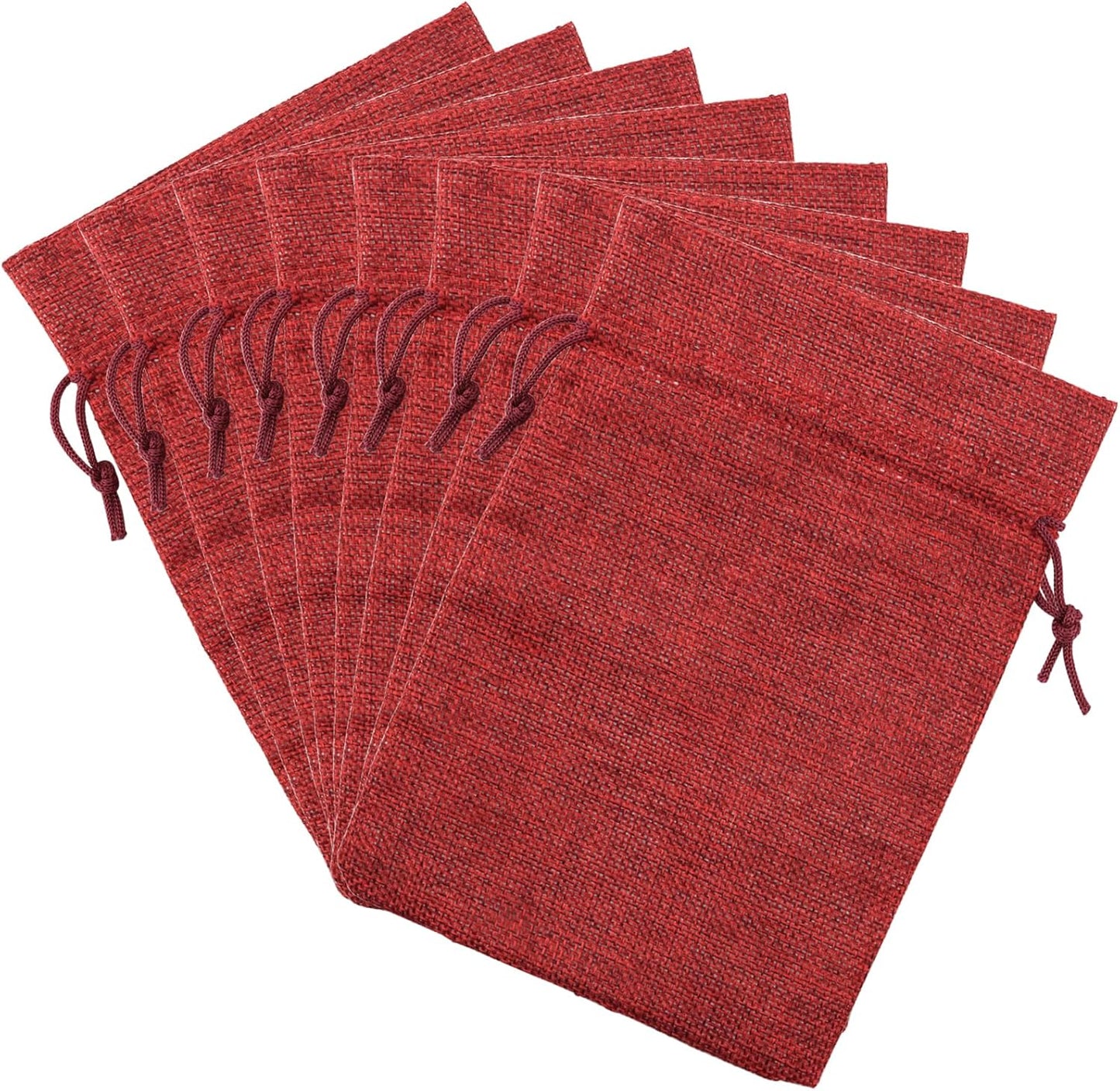 ZOENHOU 50 Packs 5 x 7 Inch Large Burlap Bags with Drawstring, Durable Wine Red Jute Drawstring Bags, Dustproof Burlap Sacks for Favors Party DIY Craft