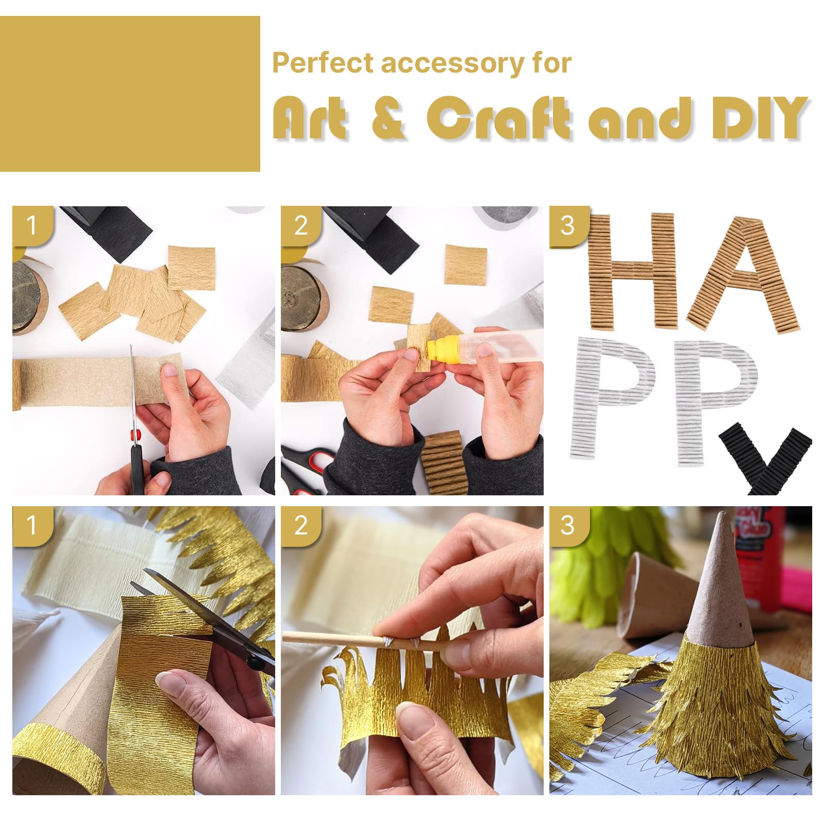 PartyWoo Gold Gold Crepe Paper Streamers 4 Rolls 328 FT Streamers