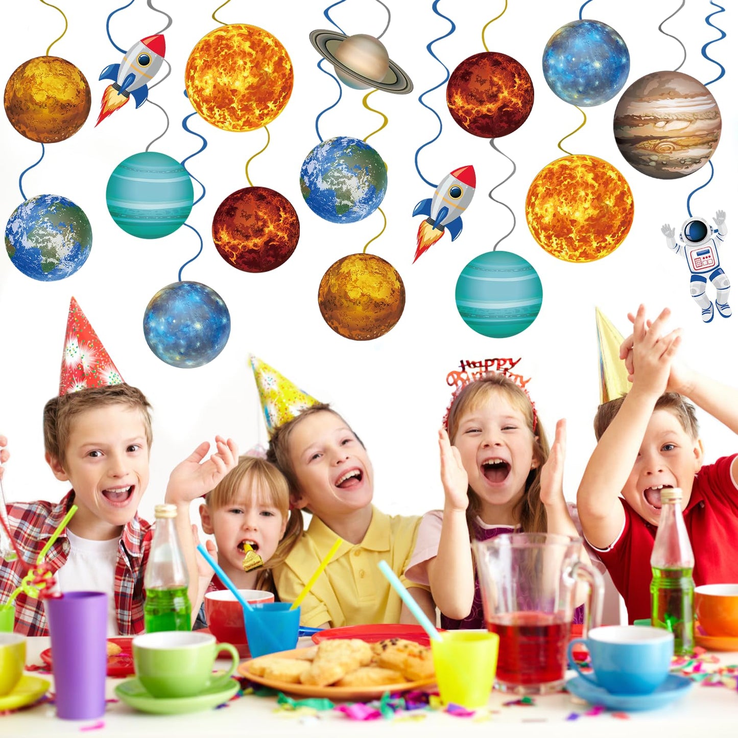 40Pcs Solar System Hanging Swirl Decorations, Outer Space Party Ceiling Hanging Swirls Space Themed