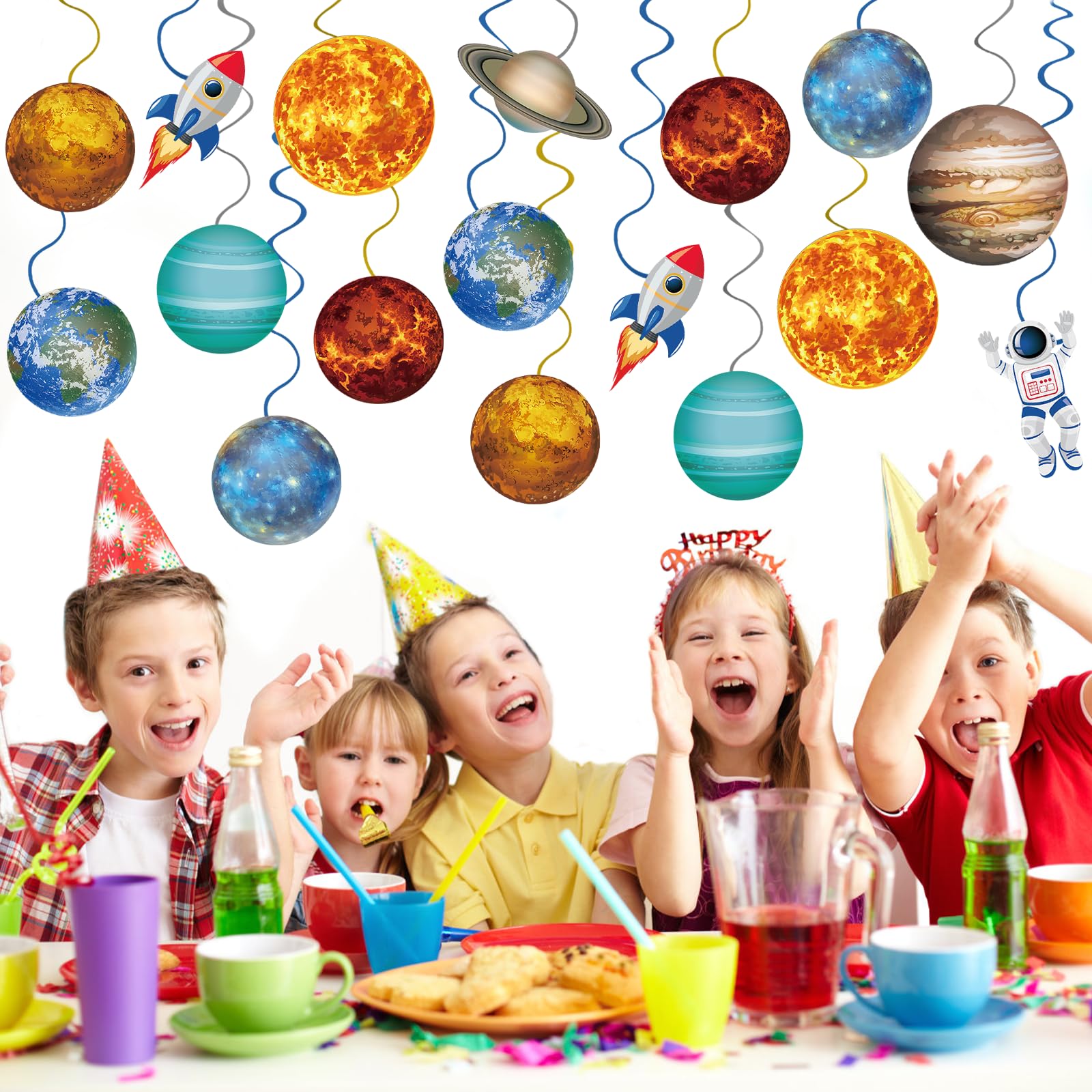 40Pcs Solar System Hanging Swirl Decorations, Outer Space Party Ceiling Hanging Swirls Space Themed