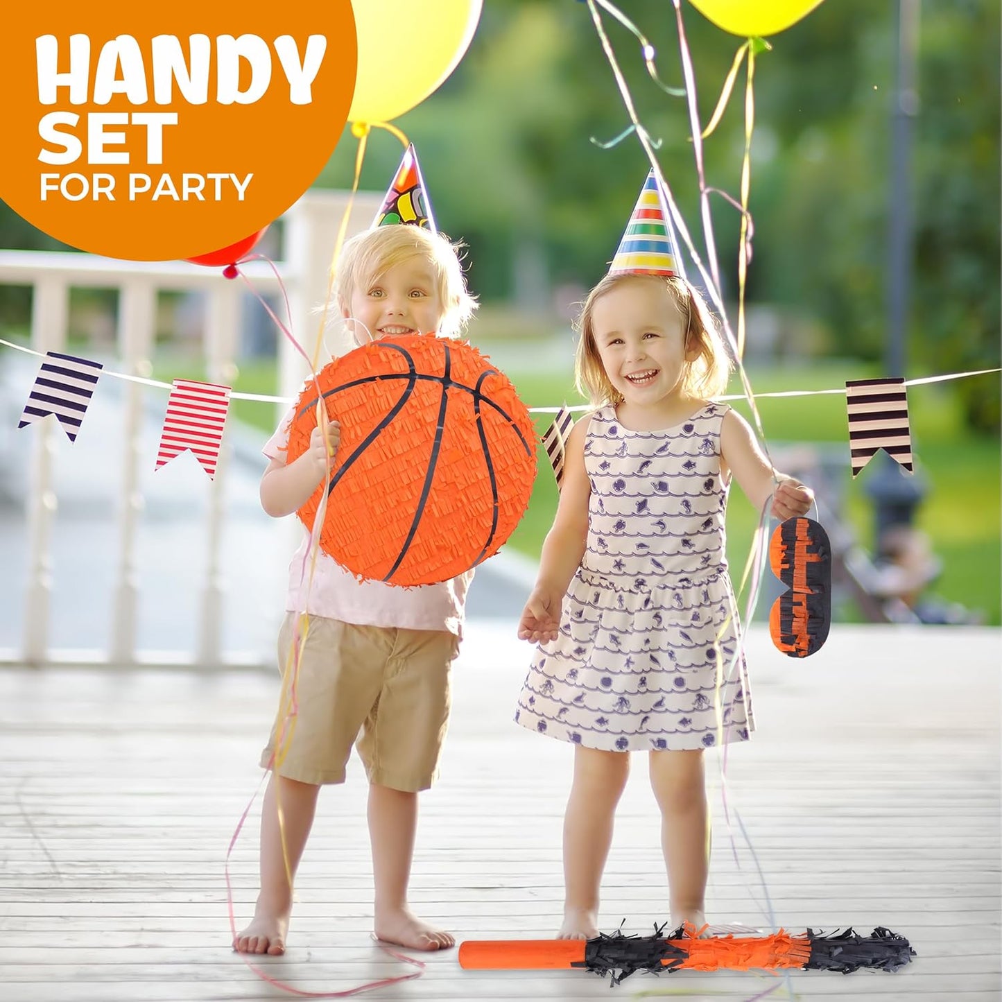New Basketball Pinata Bundle with a Blindfold and Bat(13 x 13 x 4 Inches),Soccer Ball Pinata for Birthday Party Boys, Perfect for Birthday Party, Sport Theme Party, Decoration