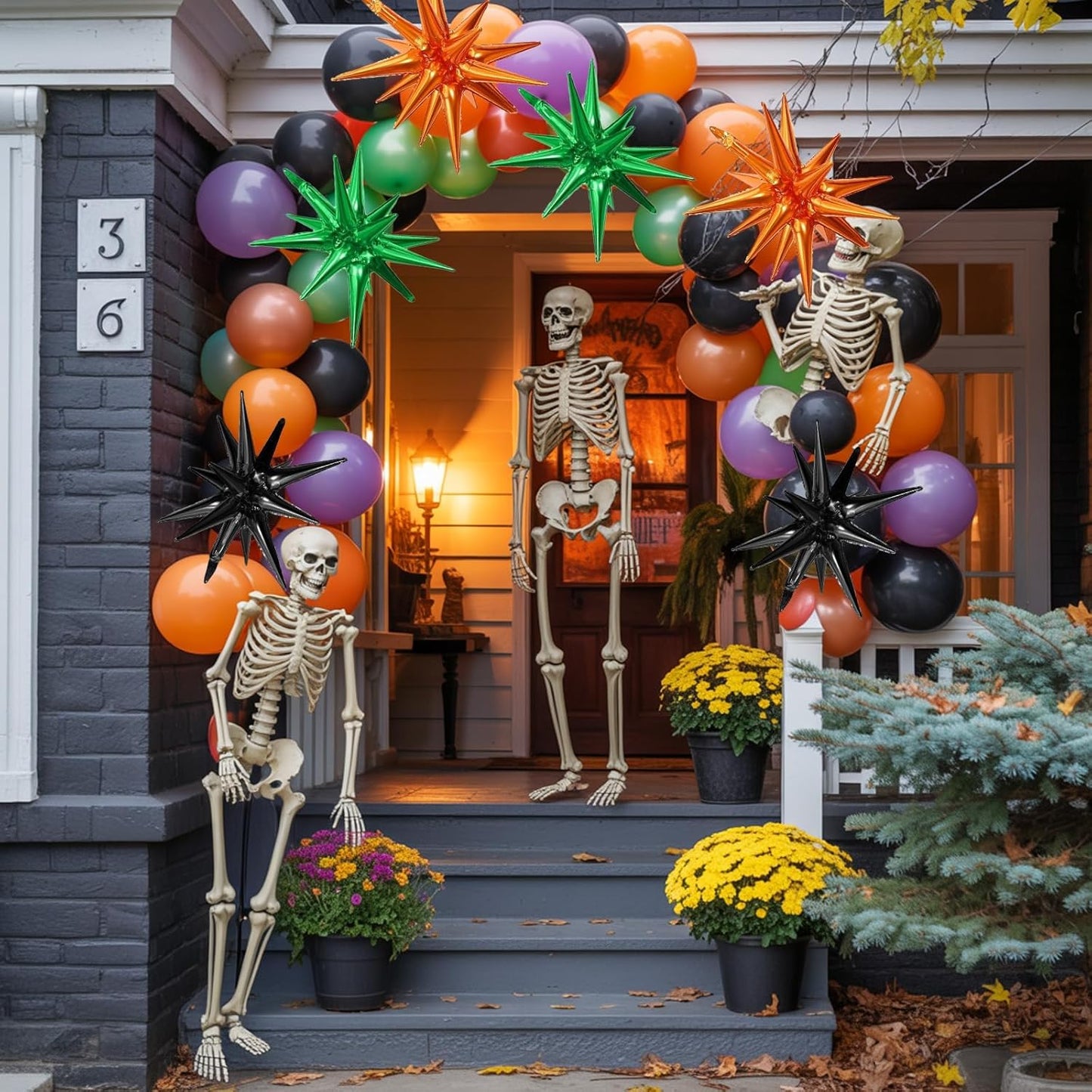 Black Green Orange Star Balloons,9Pcs 22Inch Black Orange Green Explosion Spike Cone Helium Polyester Film Star Foil Balloons for Halloween Birthday Baby Shower Party Decorations