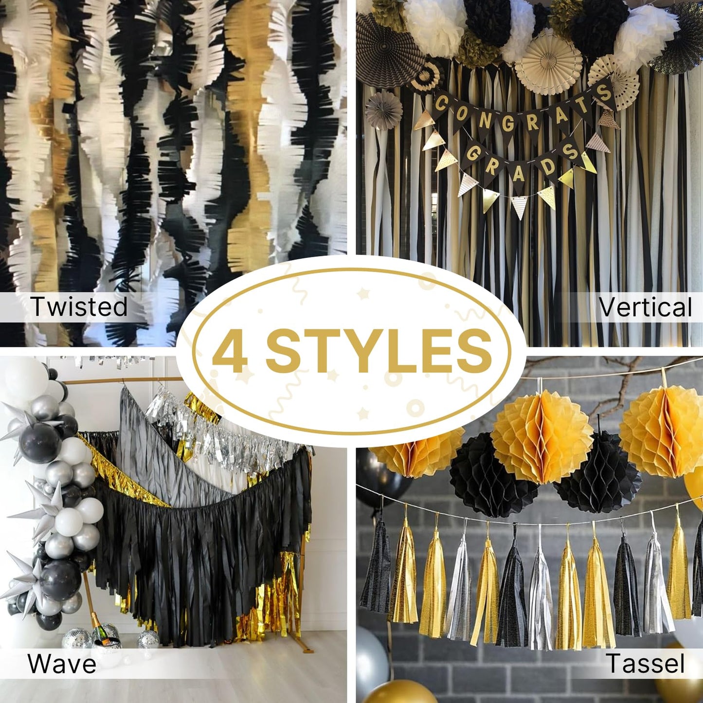 PartyWoo Gold Gold Crepe Paper Streamers 4 Rolls 328 FT Streamers