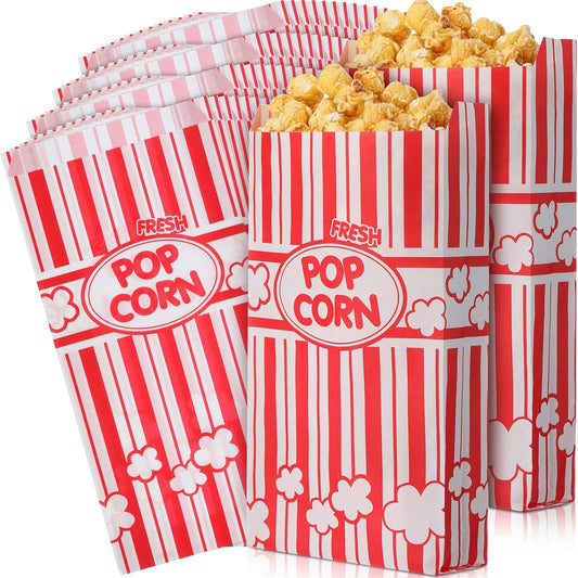 300 Pcs Popcorn Bags Paper Grease Resistant Popcorn Bags Disposable Red and White Striped Popcorn Container for Family Movie Night Movie Party Carnival Theater Popcorn Machine (2 oz)