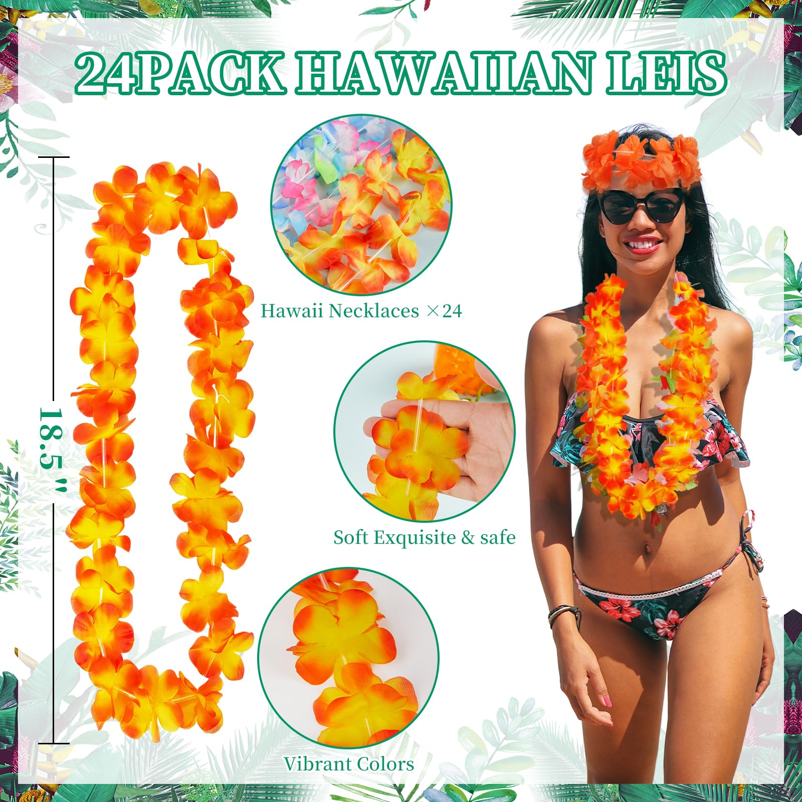 Freyalife Hawaiian Leis Decorations(24pcs),Leis for Luau Party Décor,Tropical Hawaiian Bulk Hula