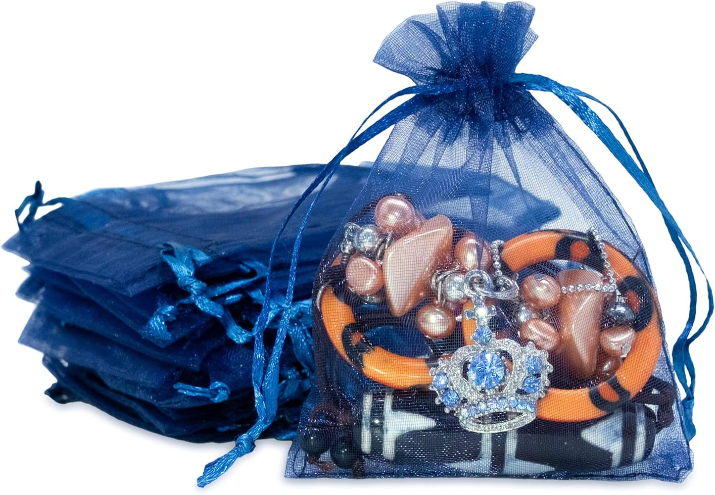 TheDisplayGuys 48-Pack 3x4 Navy Blue Sheer Organza Gift Bags with Drawstring, Jewelry Candy Treat Wedding Party Favors Mesh Pouch