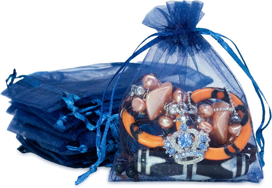 TheDisplayGuys 48-Pack 3x4 Navy Blue Sheer Organza Gift Bags with Drawstring, Jewelry Candy Treat Wedding Party Favors Mesh Pouch