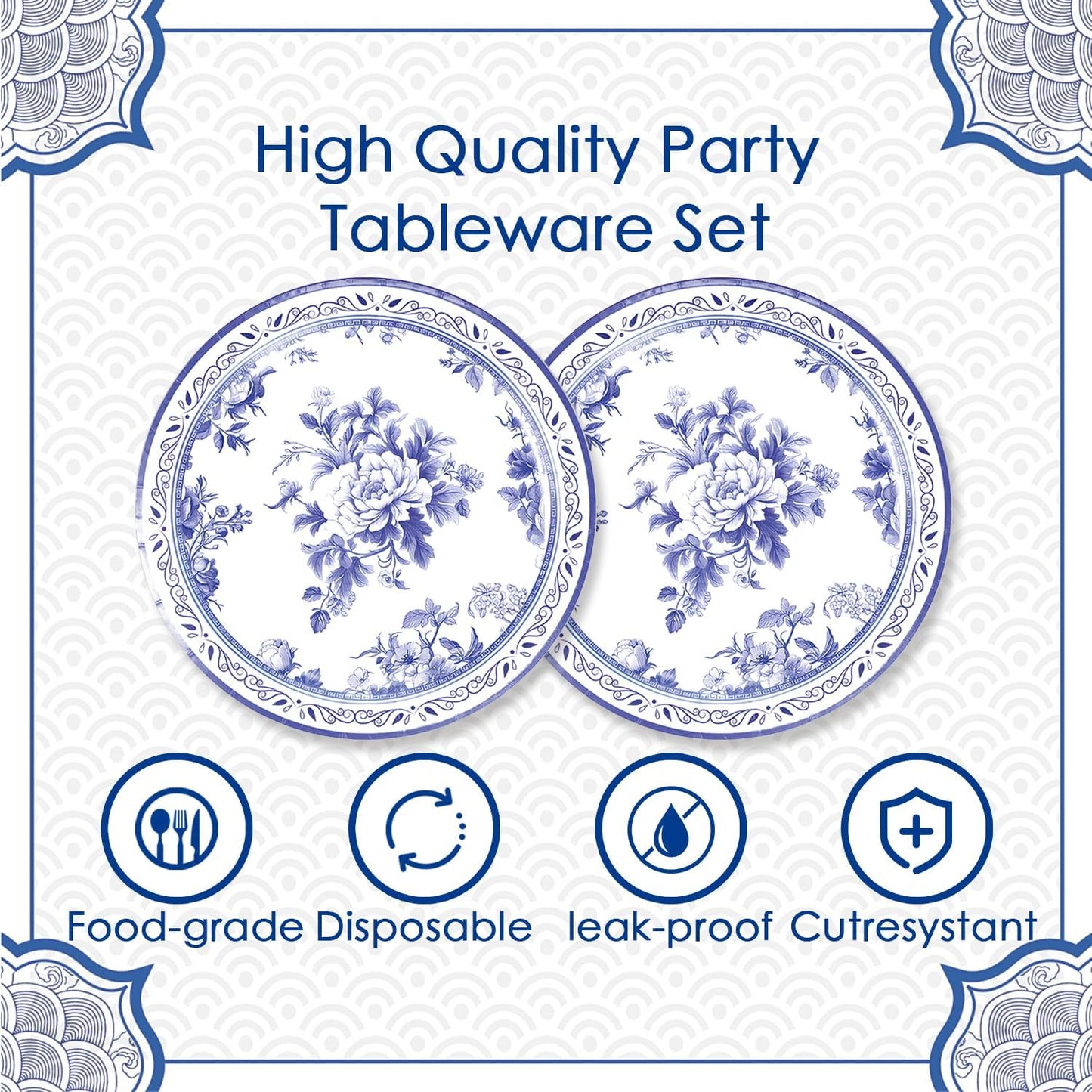 40pcs Blue and White Flower Party Decorations Disposable Blue Floral Plates and Napkins Flower Tableware Set for Bridal Shower Decoration Wedding Tea Party,Suitable for 20 Guests.