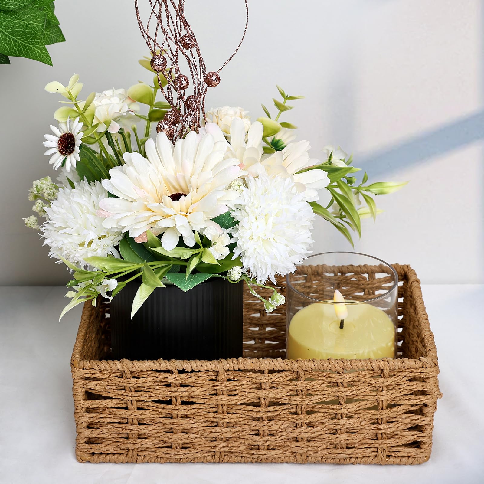 DIYDOFUN Ivory White & Rose Gold Flower Table Centerpieces, Set of 6