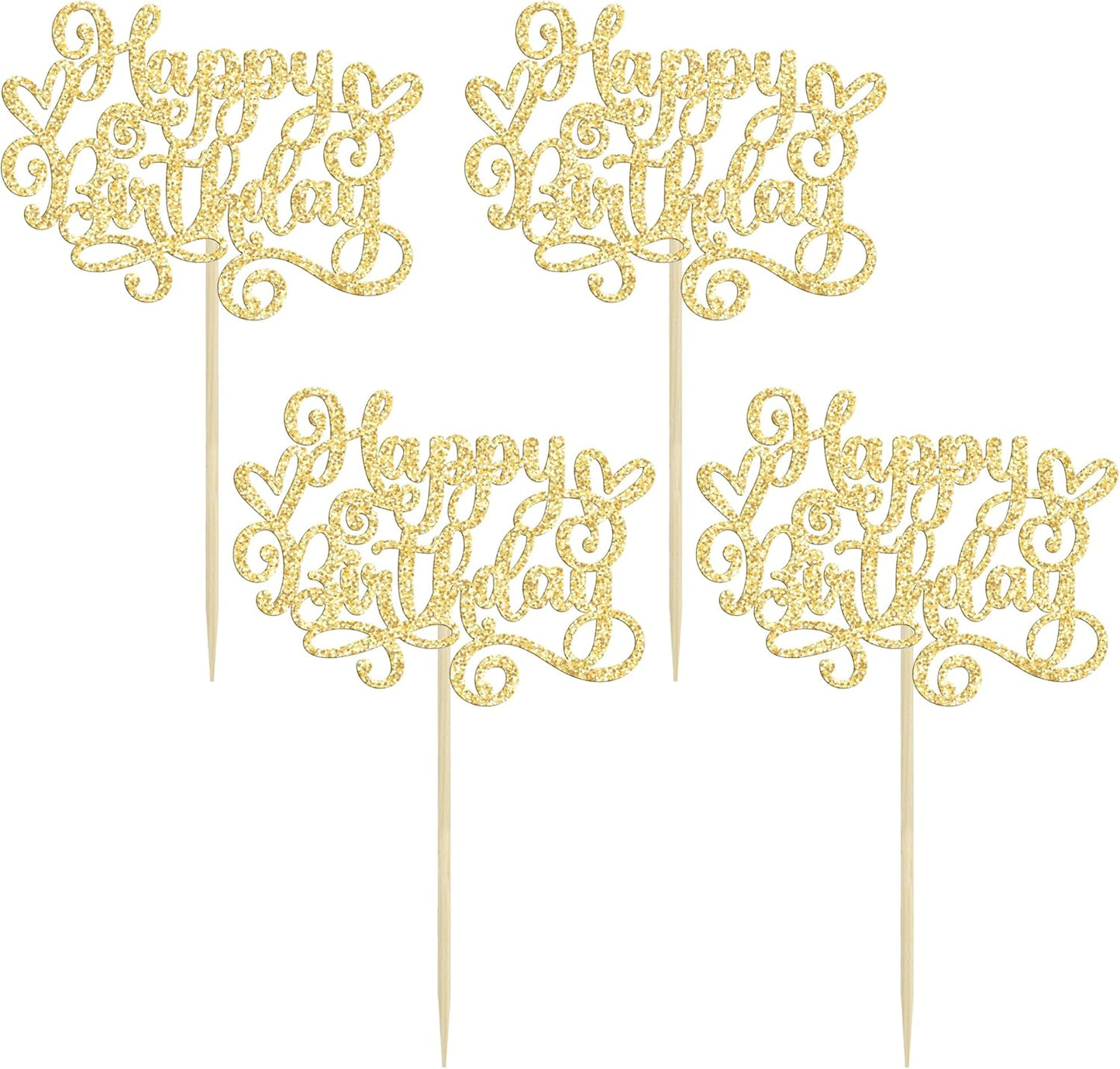 Gyufise 24Pcs Happy Birthday Cupcake Toppers Glitter Happy Birthday Cupcake Picks for Celebrating Happy Birthday Anniversary Theme Party Cake Decorations Supplies Gold