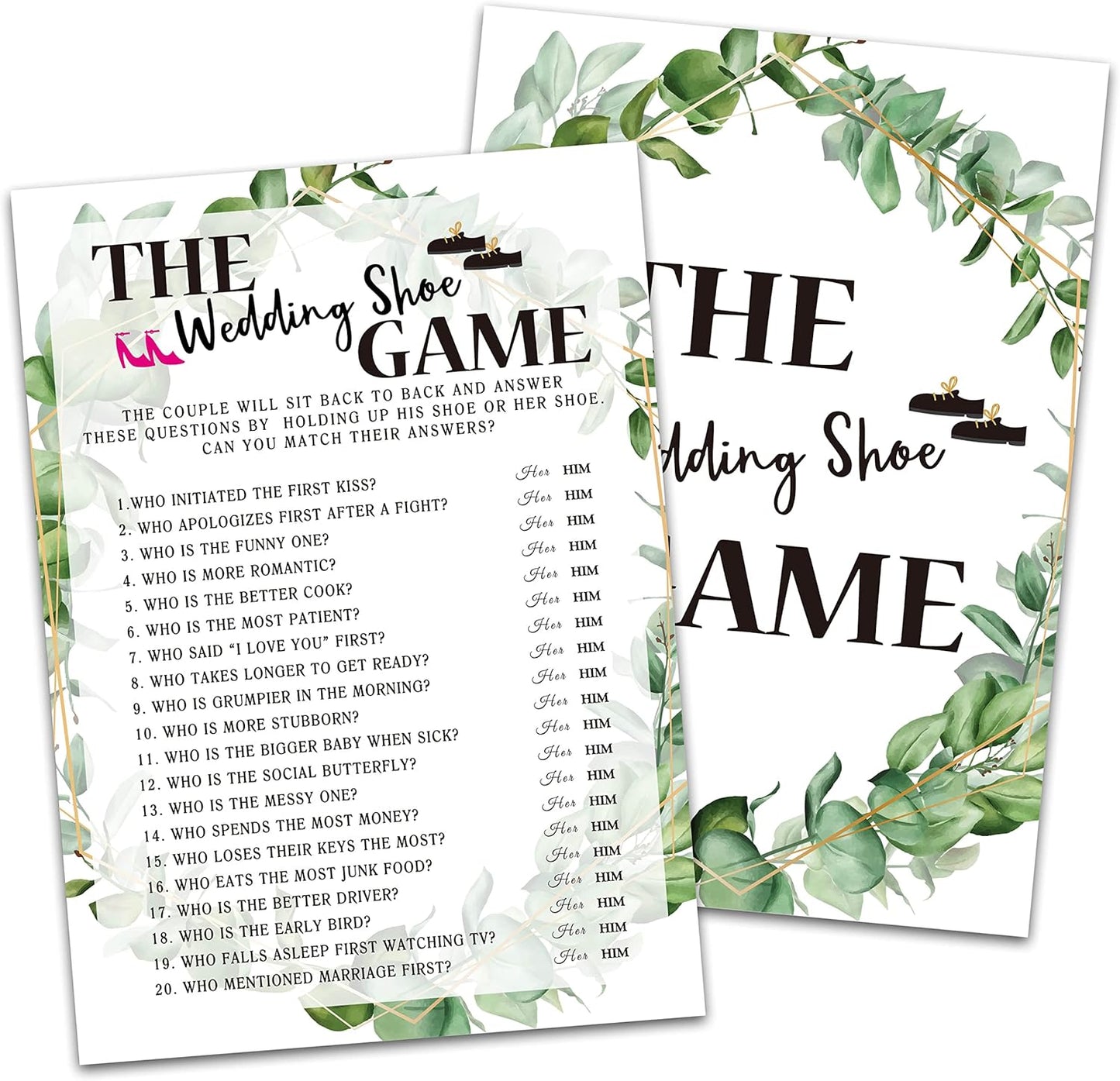 Bridal Shower Game Cards, Wedding Shoe Game, Tropical Jungle Theme Engagement Party Cards for Wedding, Set of 30 (Leaf004)
