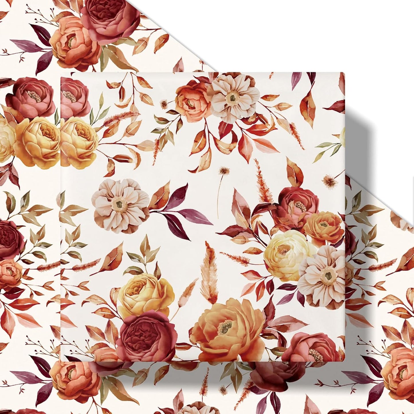 RUSPEPA Fall Floral Wrapping Paper Roll for Women Girls, Mini Roll, Vintage Rose and Autumn Bloom Bouquet Design Gift Wrap for Thanksgiving, Wedding, Birthday, Bridal Shower, 17 Inches x 16.4 Feet