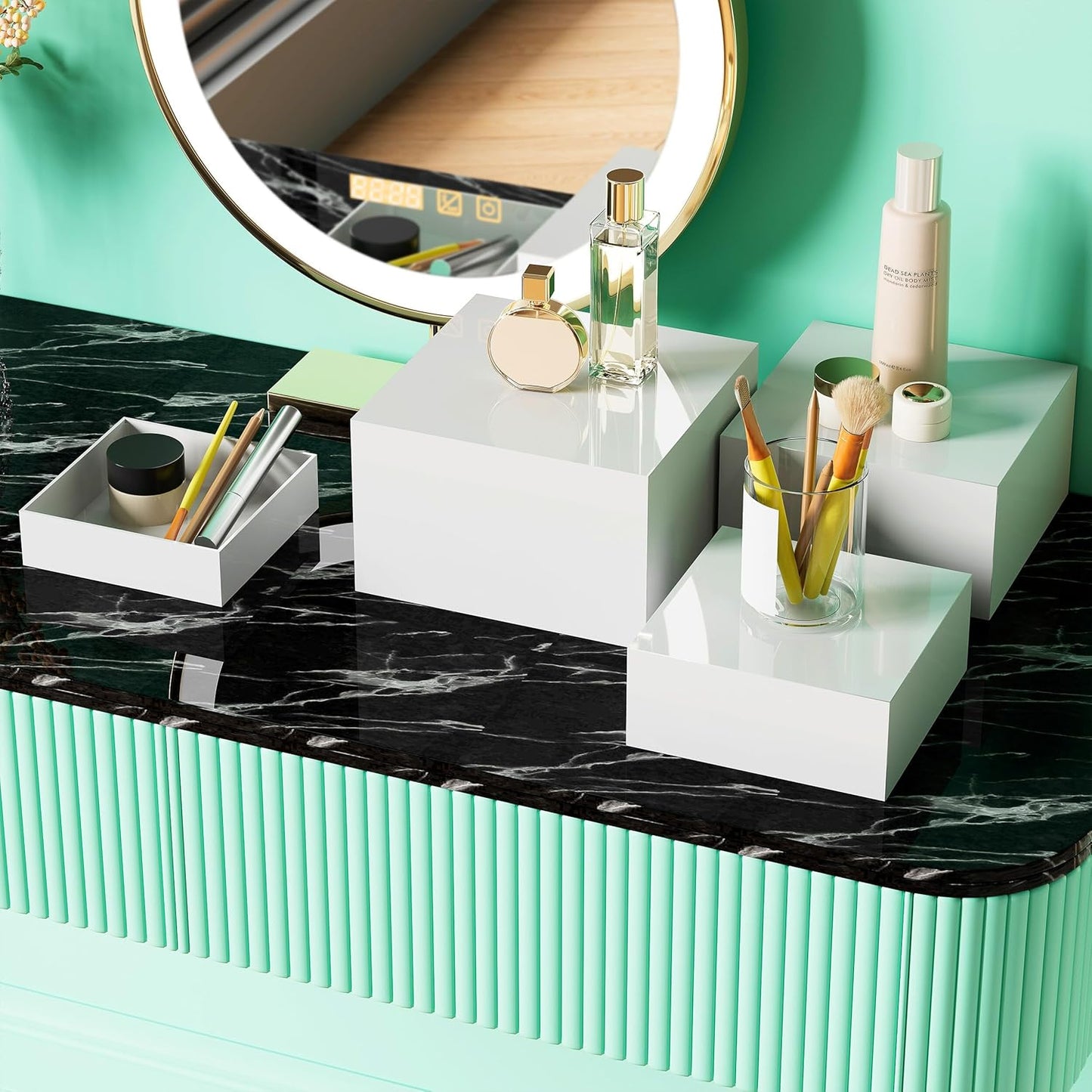 10” Large Buffet Risers with Mini Signs, Table Risers, Buffet Risers and Stands, Acrylic Cube Display Box Riser for Catering Party Buffet Table Food Display, Dessert, Cakes - White, Set of 4 Boxes