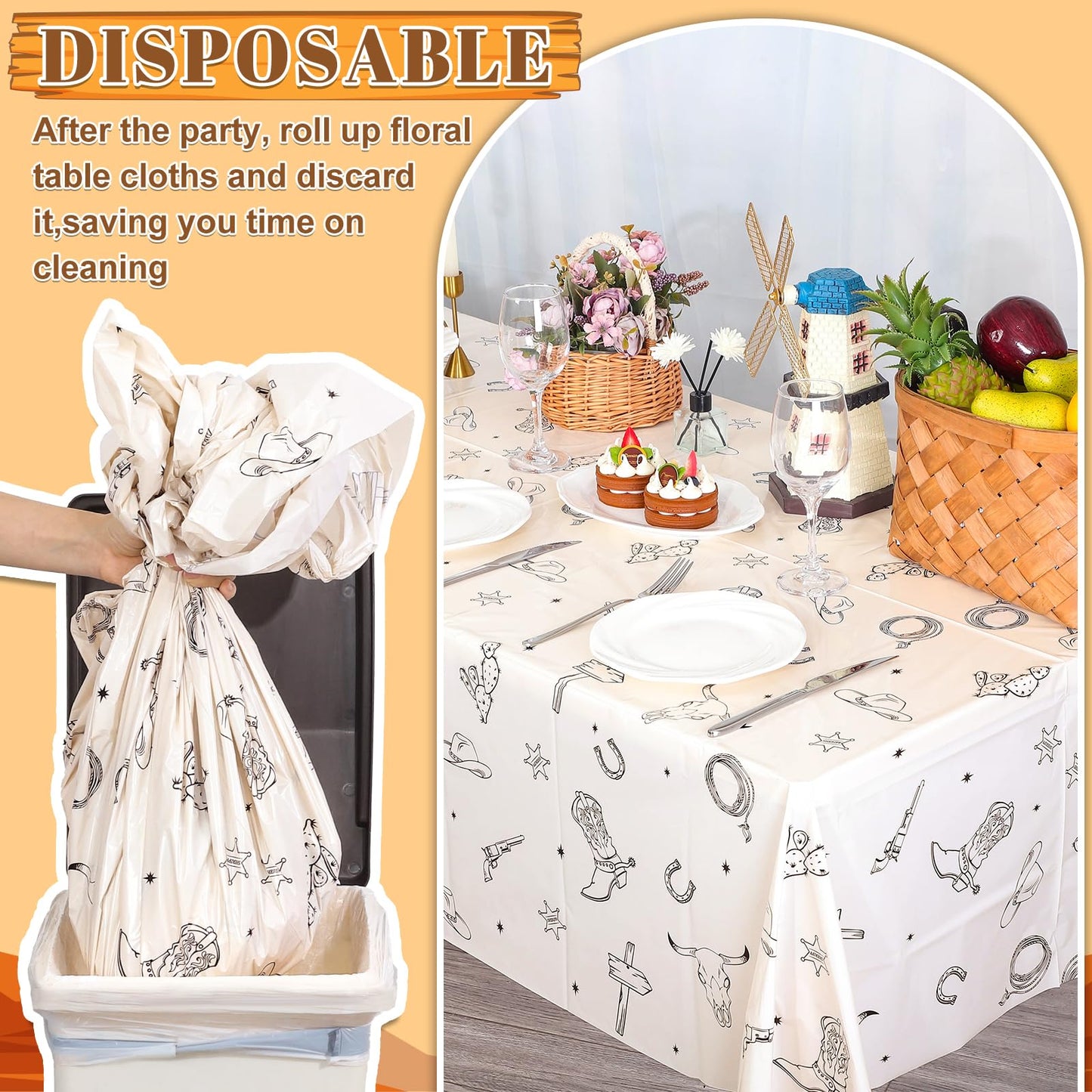 3 Pack Western Cowboy Party Decorations Tablecloth, Rodeo Table Covers