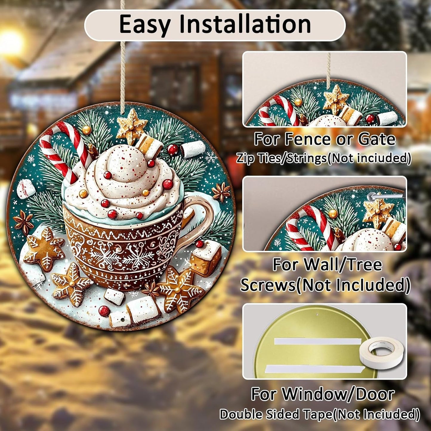 Round Christmas Signs Hot Cocoa Bar Metal Tin Sign Christmas Decor For Home Vintage Christmas Coffee Cocoa Tin Sign Hot Chocolate Bar Sign 12 * 12 in