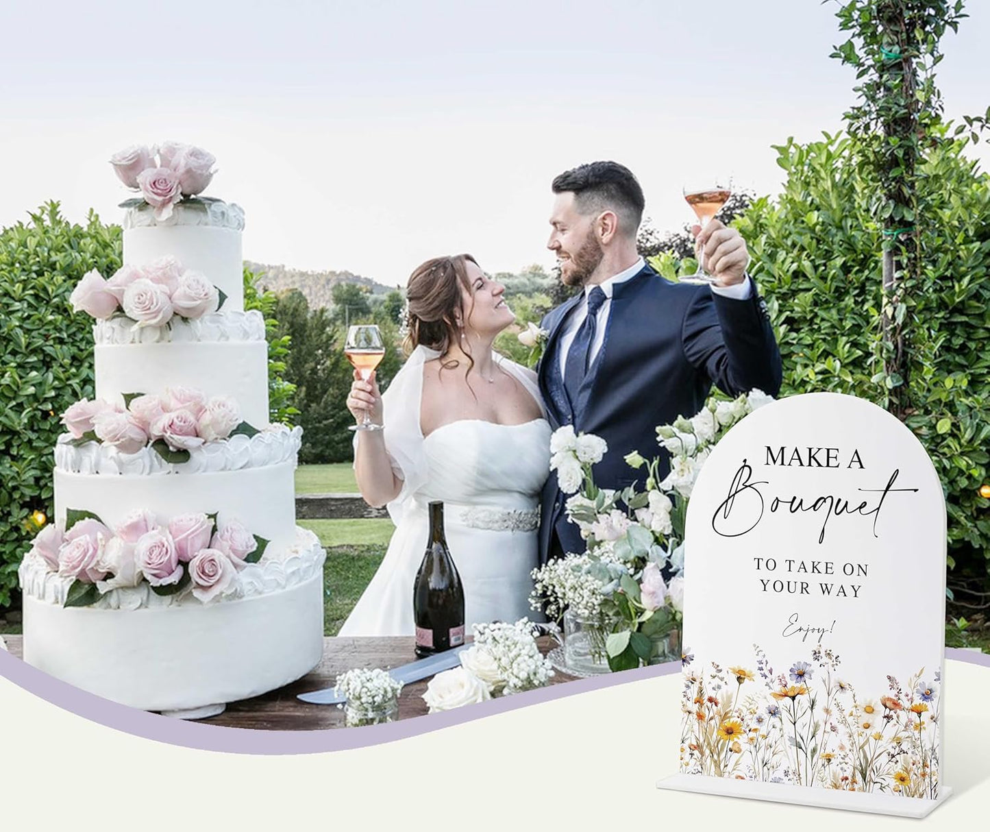 Wedding Signs for Ceremony and Reception, Boho Floral Acrylic Make A Bouquet Sign Sign, Wedding Signage with Stand, Bridal Shower Table Centerpieces, Supplies for Engagement Reception Event Party, 21