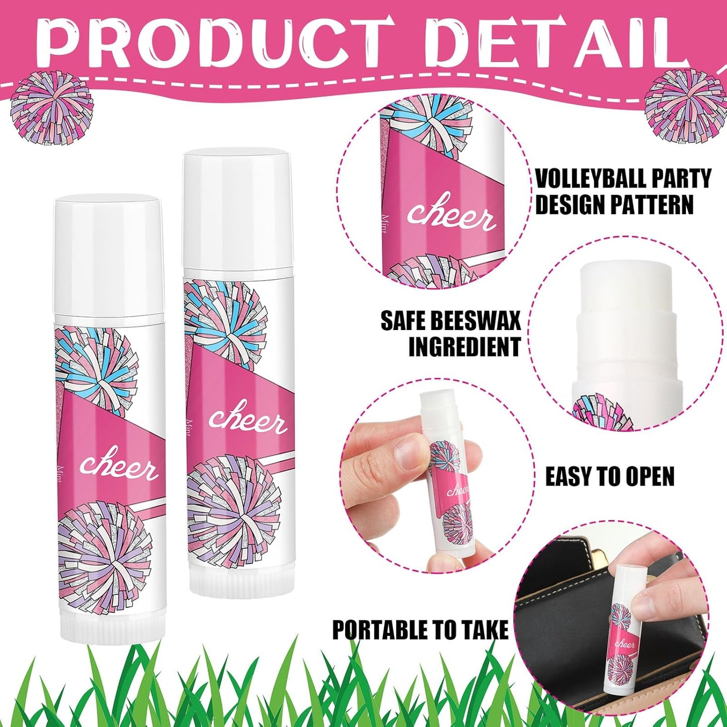 24 Pcs Cheer Lip Balm Cheer Teams Camp Gifts Pom Pom Leaders Party Favors Gear Lip Balm Mom Gift for Competitive Party Guest Supplies(Pink)