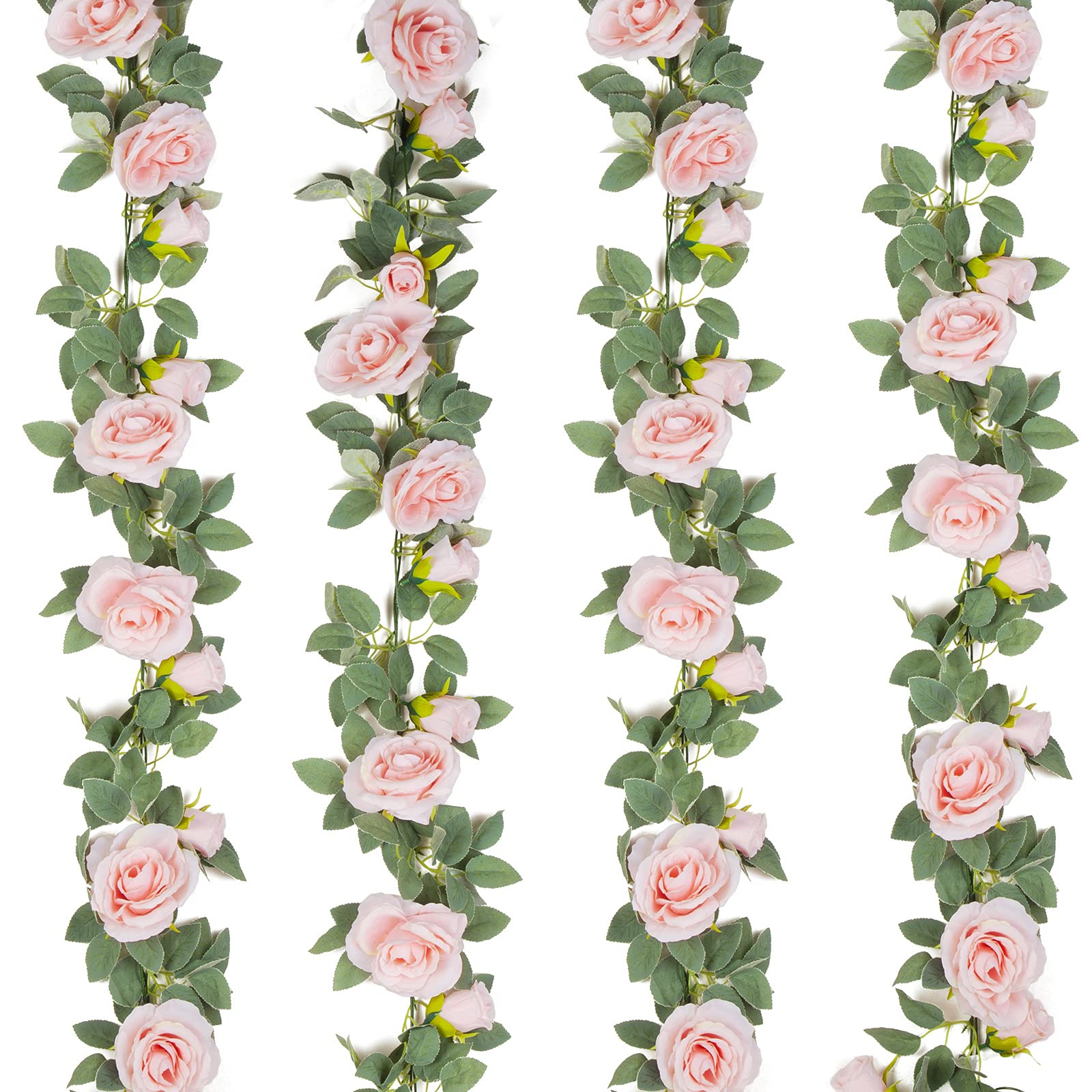 TELDRASSIL 4Pcs(26 FT) Artificial Rose Vine Fake Flower Garland Fake Silk Rose Hanging Vine for