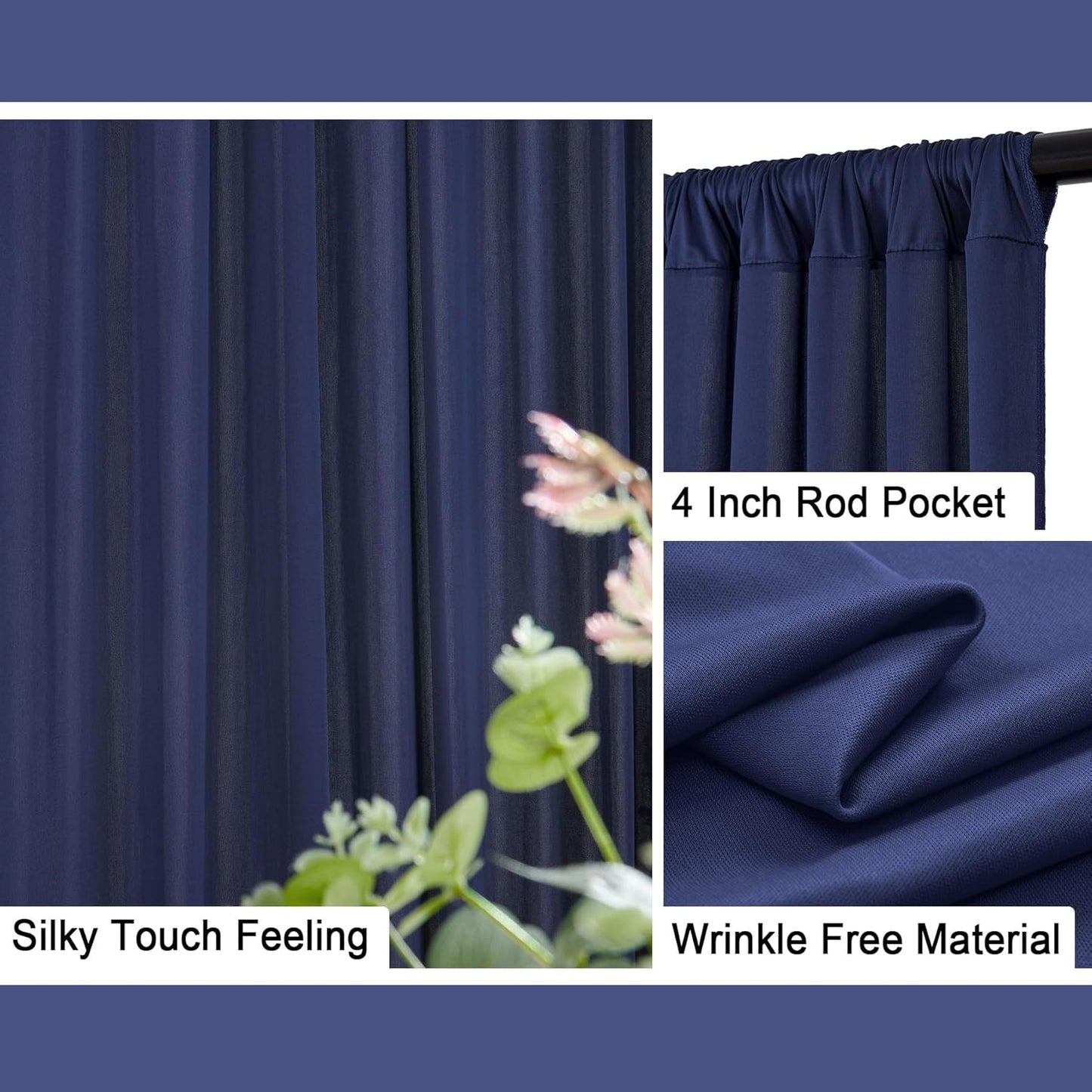30 ft x 8 ft Navy Blue Backdrop Curtain Panels, 6 Panels 5 ft x 8 ft Wrinkle Free Polyester Photography Backdrop Drapes, Wedding Party Home Decoration Supplies
