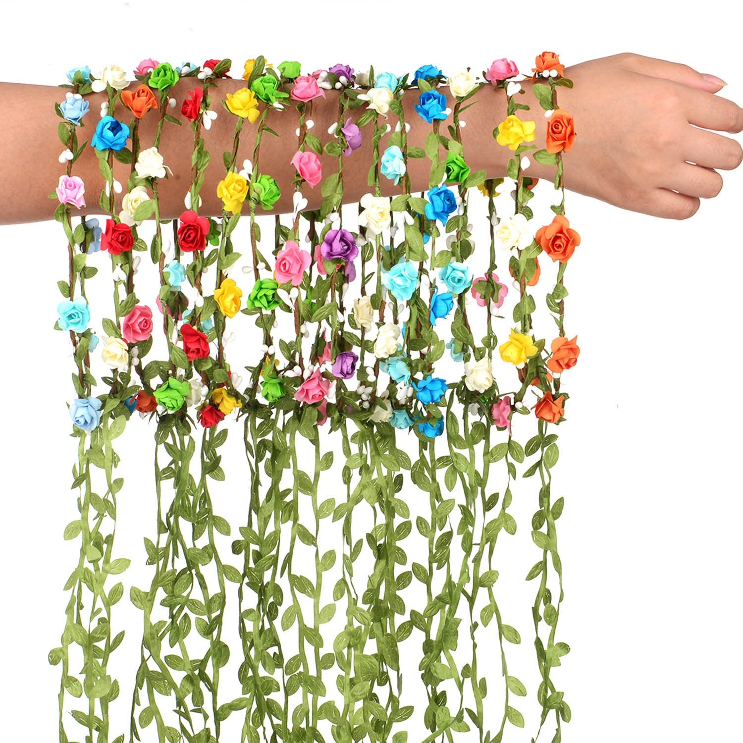 EBOOT 15 Pieces Assorted Colored Flower Crown Wreath Headband Garland Multicolor Headbands Floral