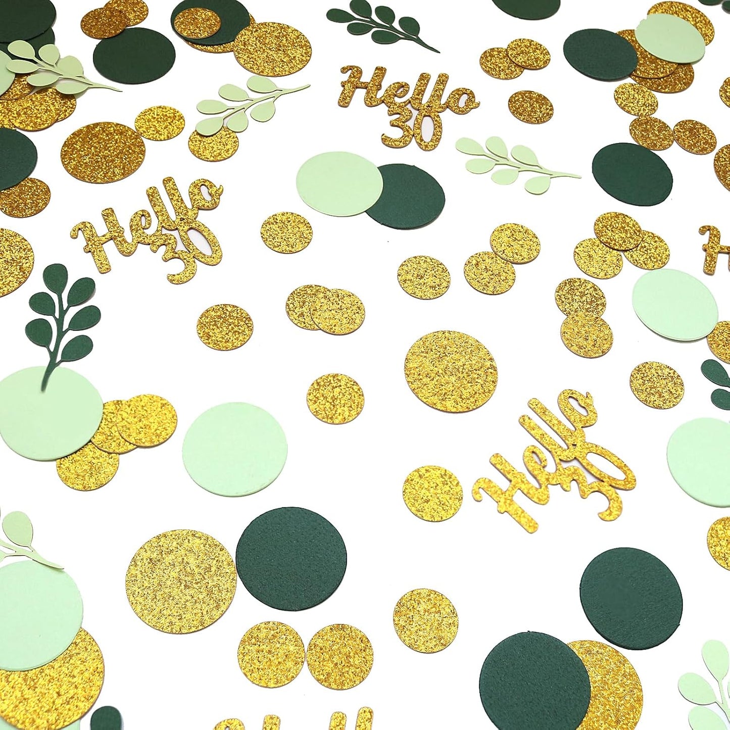 300PC Gold Glitter and Sage Green Happy 30th Birthday Decorations for Her/Him Greenery 30th Birthday Confetti for Table Thirty Party Decor Supplies