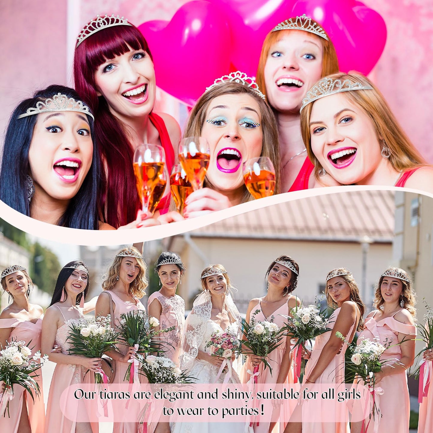 Yuefunny 24 Pcs Crystal Tiara Crowns for Women Bulk Rhinestone Princess Headband Crown with Combs