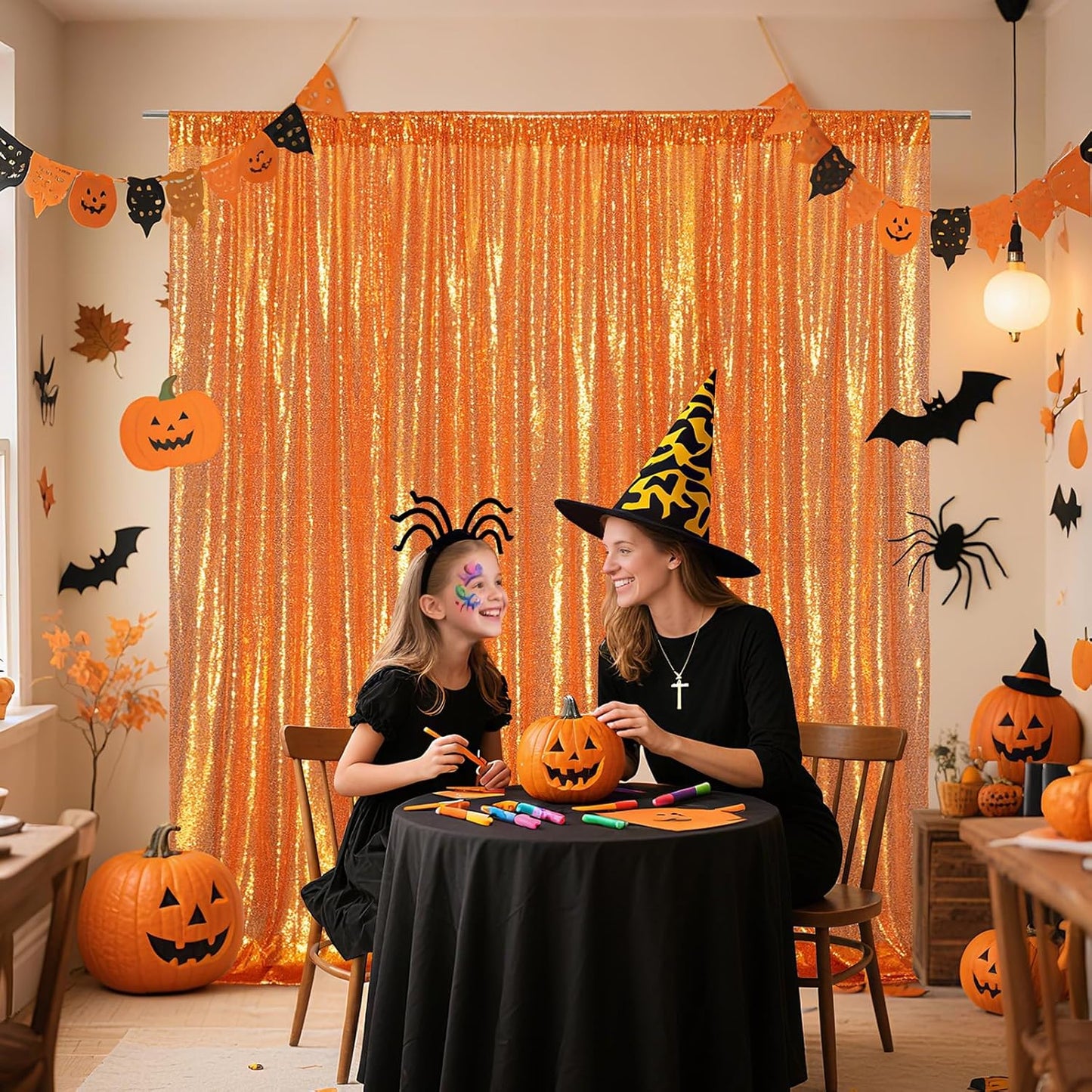 Poise3EHome Orange Sequin Backdrop, 10Ft x 10Ft Glitter Photography Background Curtains for Halloween Party Wedding Birthday Christmas Thanksgiving Decoration