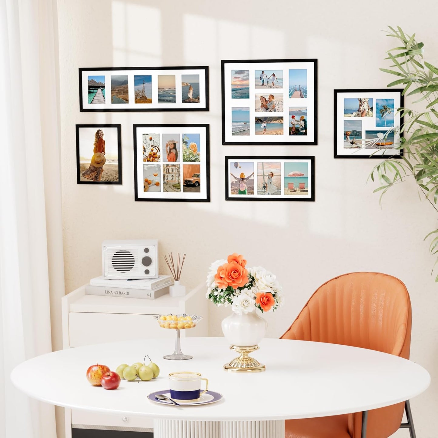 Vittanly 15x17 Collage Picture Frame, Displays 7Pcs 4x6 Pictures with Mat, Picture Frames Collage Wall Decor for Horizontal or Vertical Display, Black, 1 Pack