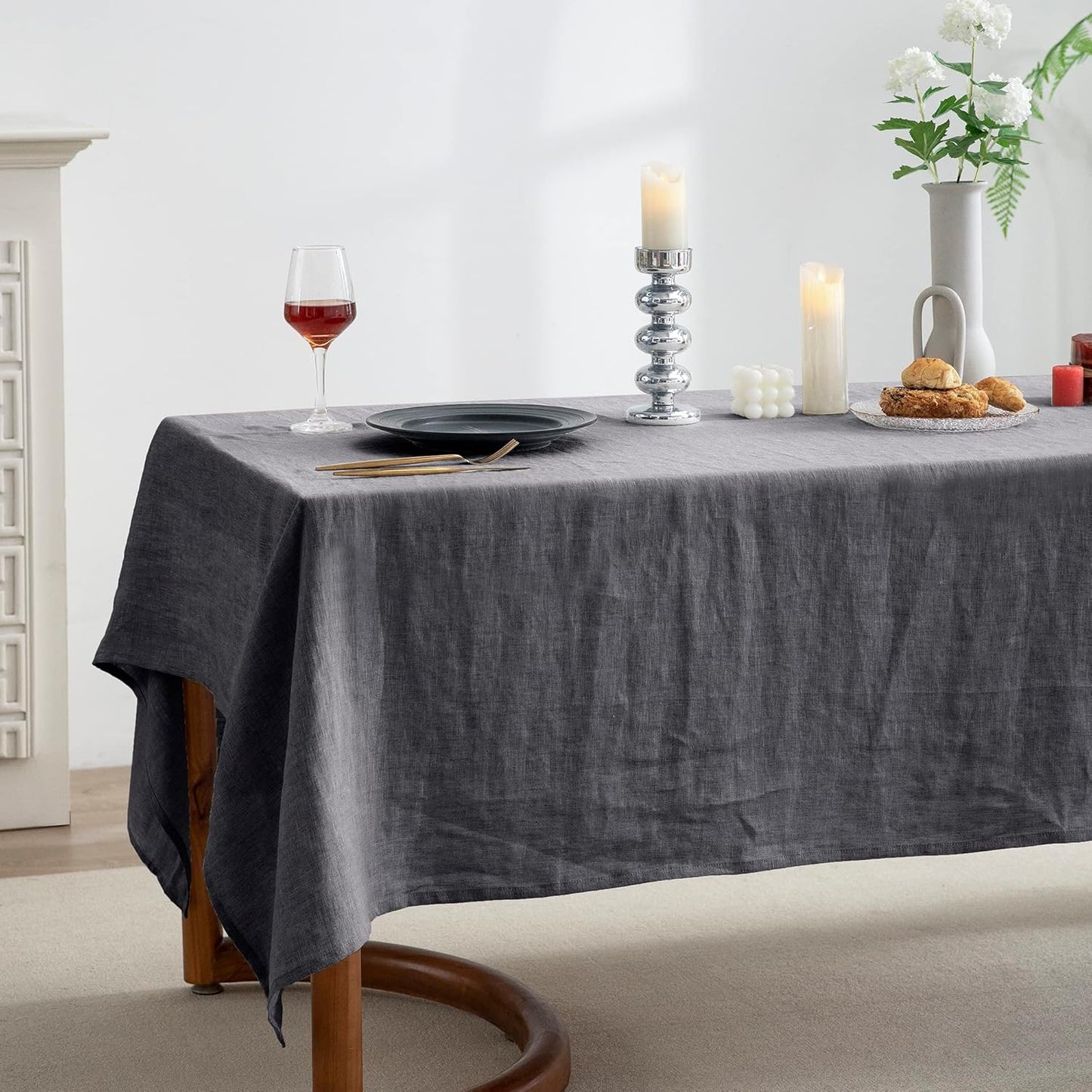 EVERLY 100% Pure Linen Rectangle Tablecloths 60x108Inches for Dining,Buffet Parties,Picnic,Events,Weddings and Restaurants,Decorative Halloween,Thanksgiving Machine Washable Tablecloths-Dark Grey