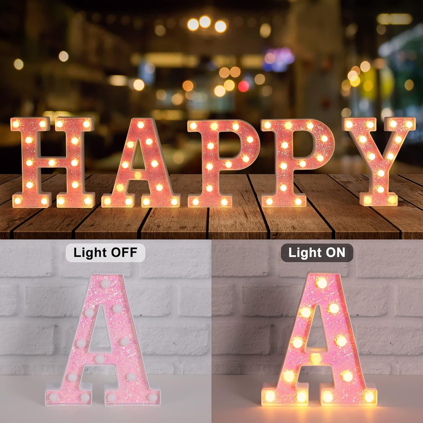 Foaky Pink Light up Letters，Pink Party Decorations,Girls Room Decor,Glitter Light Up Letters,Alphabet Letter Sign for Night Light Birthday Party Girls Gifts, Home Bar Decoration（T）