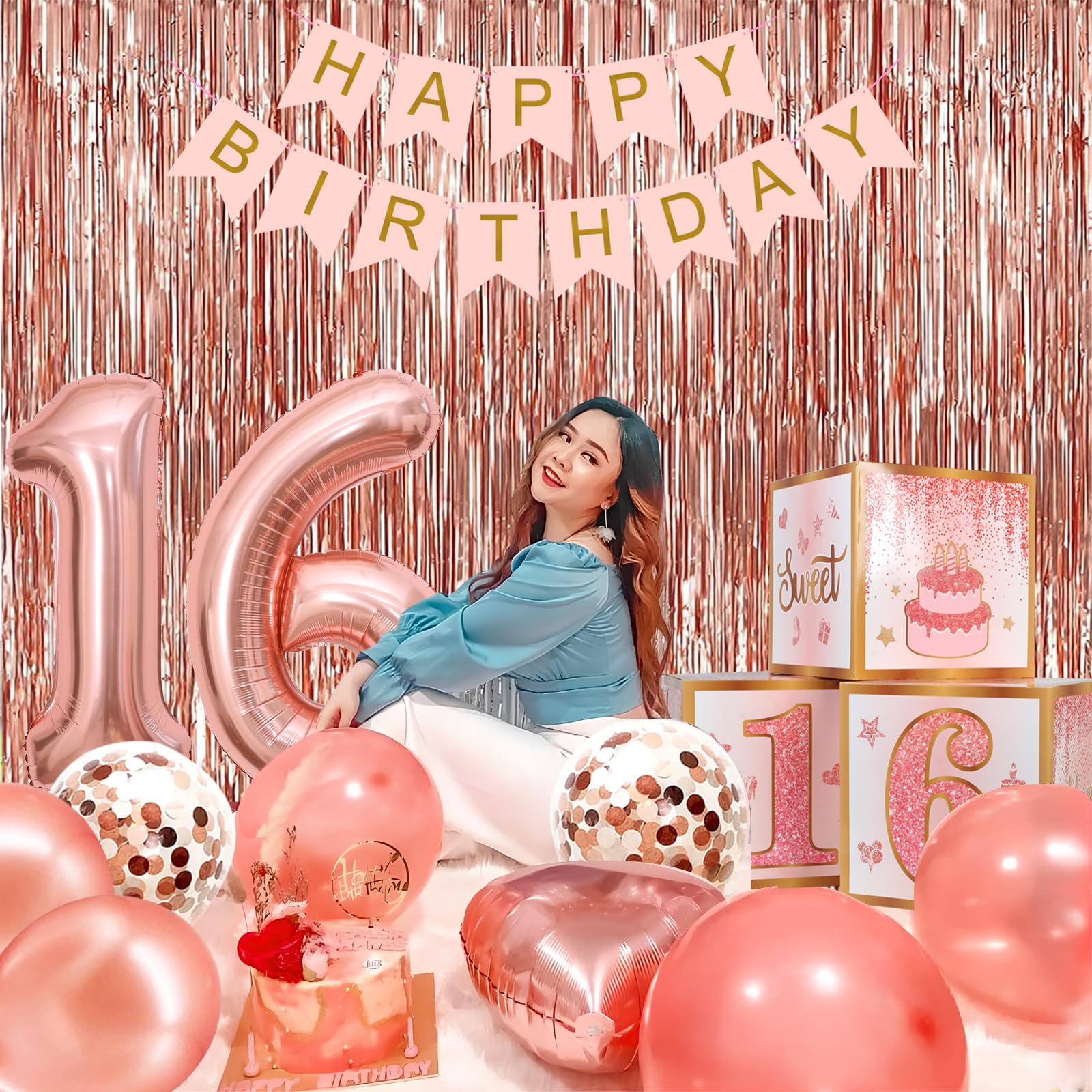 Sweet 16 Party Decorations,16th Birthday Boxes Decor for Girls Women Sweet Sixteen Happy Birthday