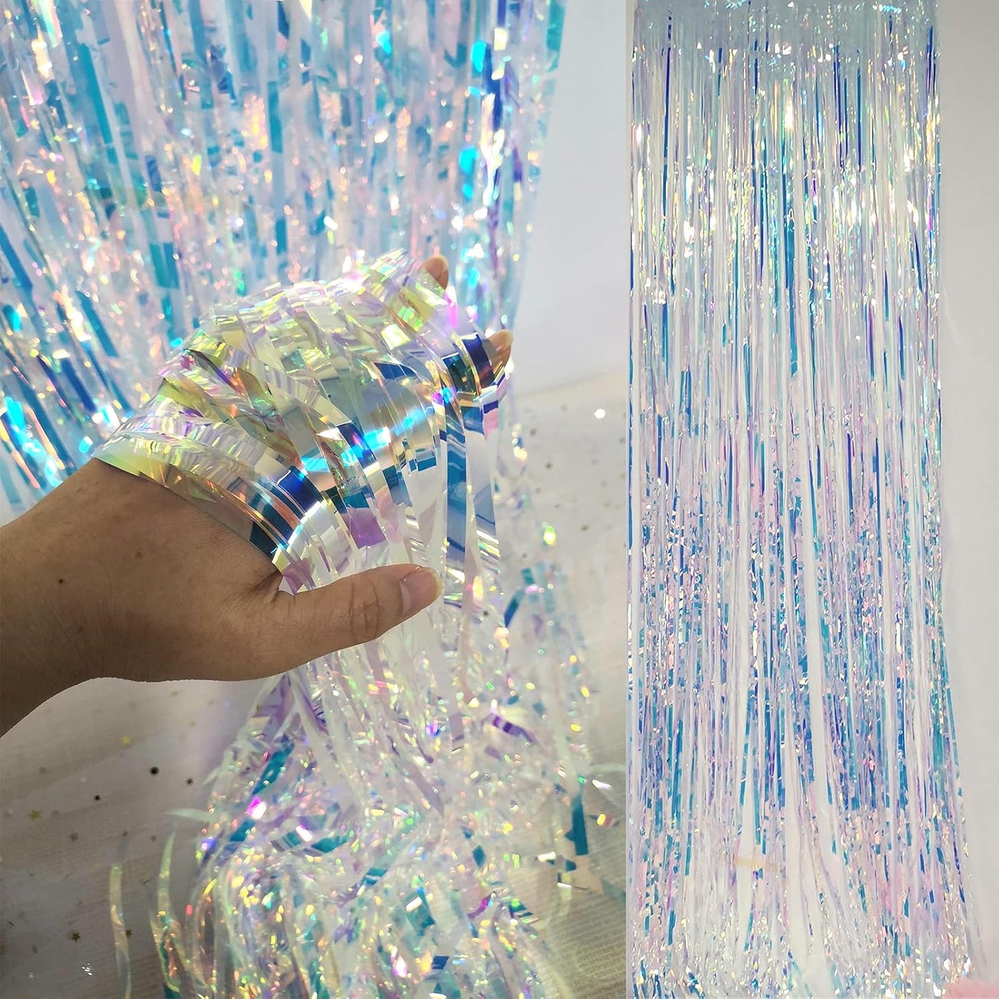 CHRORINE 2pcs 1m x 2.5m Rainbow Curtains Tinsel Foil Fringe Curtain Streamers Backdrop for Princess Unicorn Mermaid Pastel Rainbow Birthday Party Decorations Christmas Door Curtains Decorations
