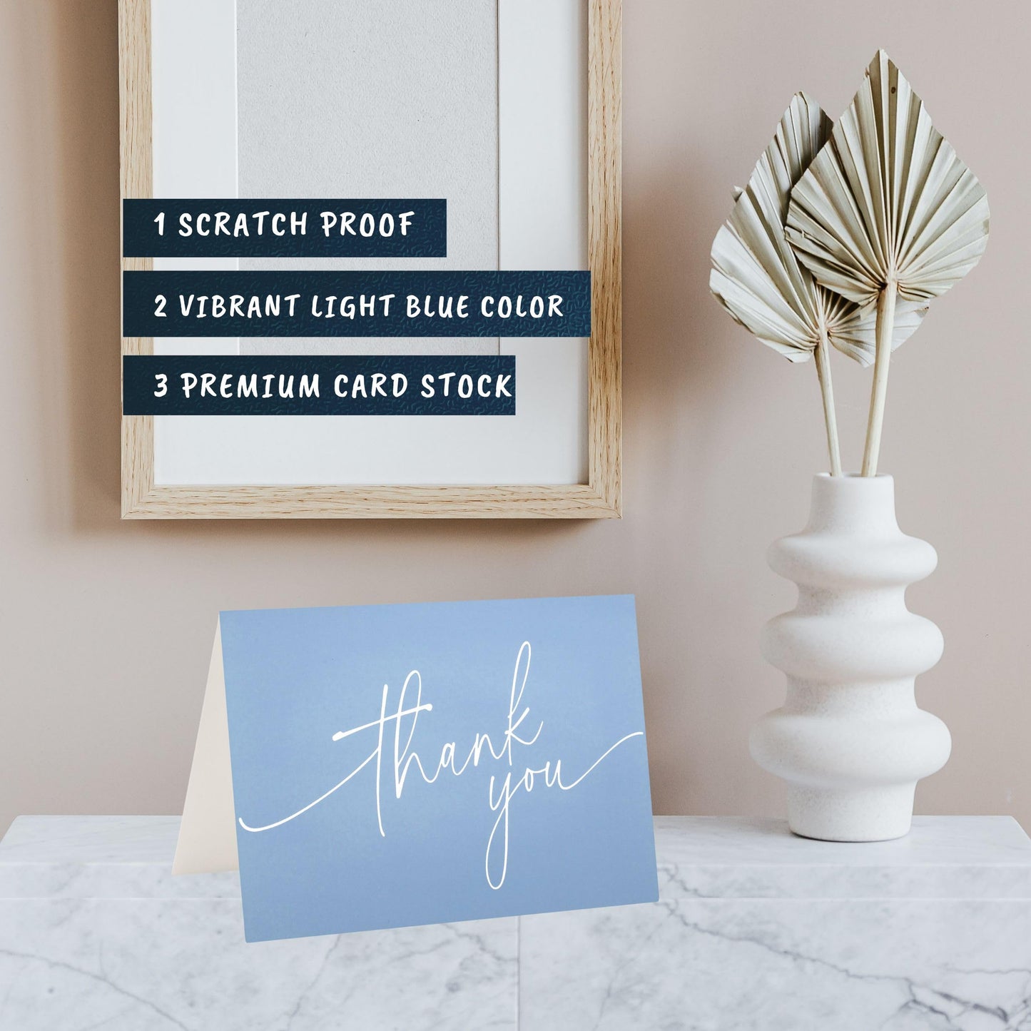 100 Bulk Light blue Thank You Cards with white Envelopes and stickers - 4 Minimalistic Designs