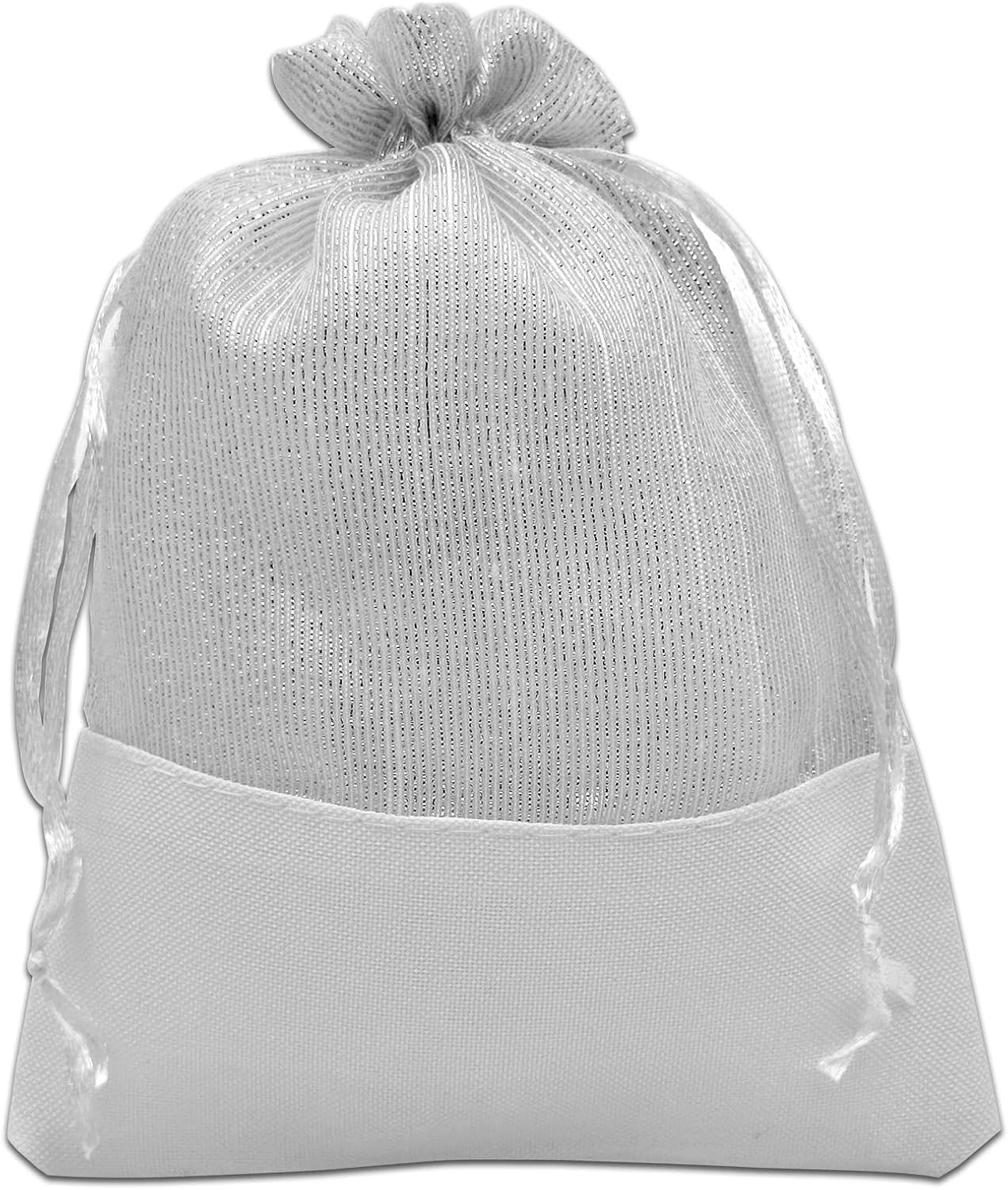 TheDisplayGuys For Your Modern Living 24-Pack Linen & White Organza Gift Bags with Drawstrings (Medium 5 x 7 1/4) - Party Favors, Samples, Treats Mesh Pouches