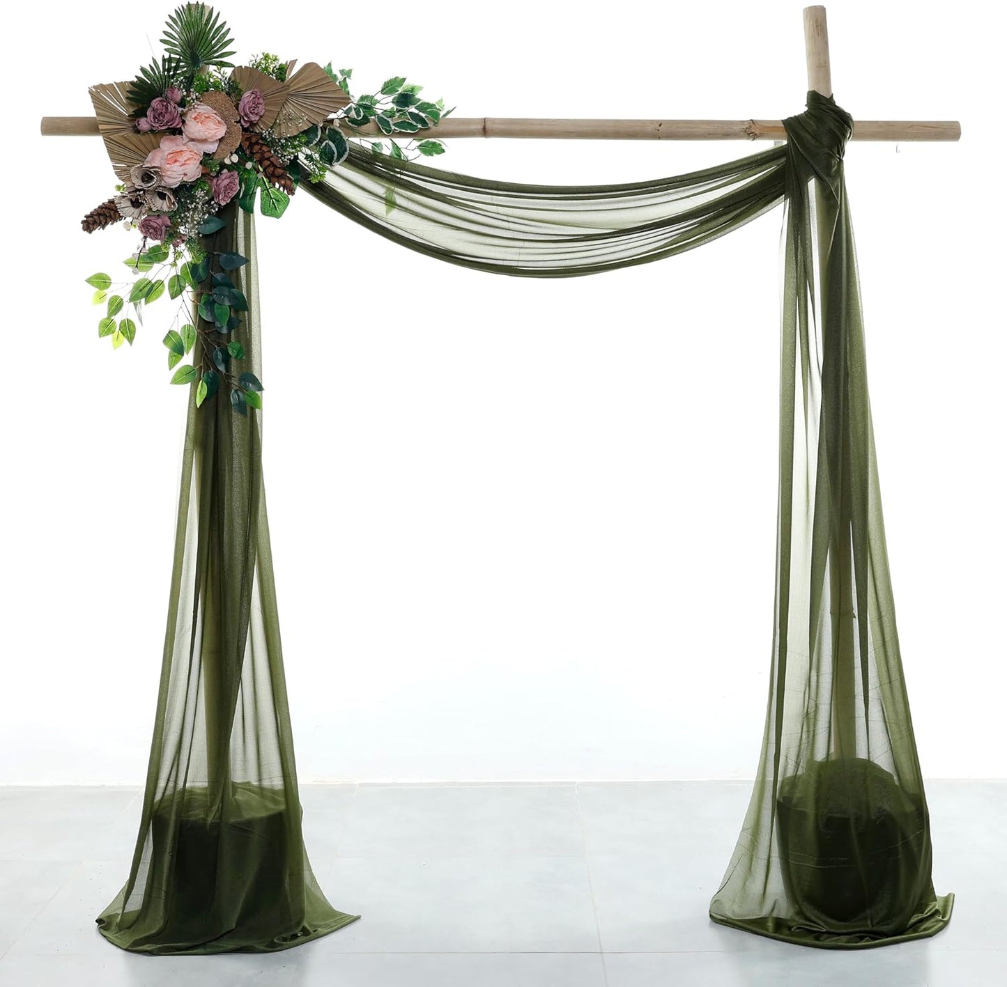 VDS Pack of 1 Panel (30 Inch X 20 Feet) Wedding Arch Draping Fabric Sheer Chiffon Fabric Drapery for Wedding Ceremony Reception Swag Backdrop Canopy Chuppah ARBO Altars Decoration (Olive)