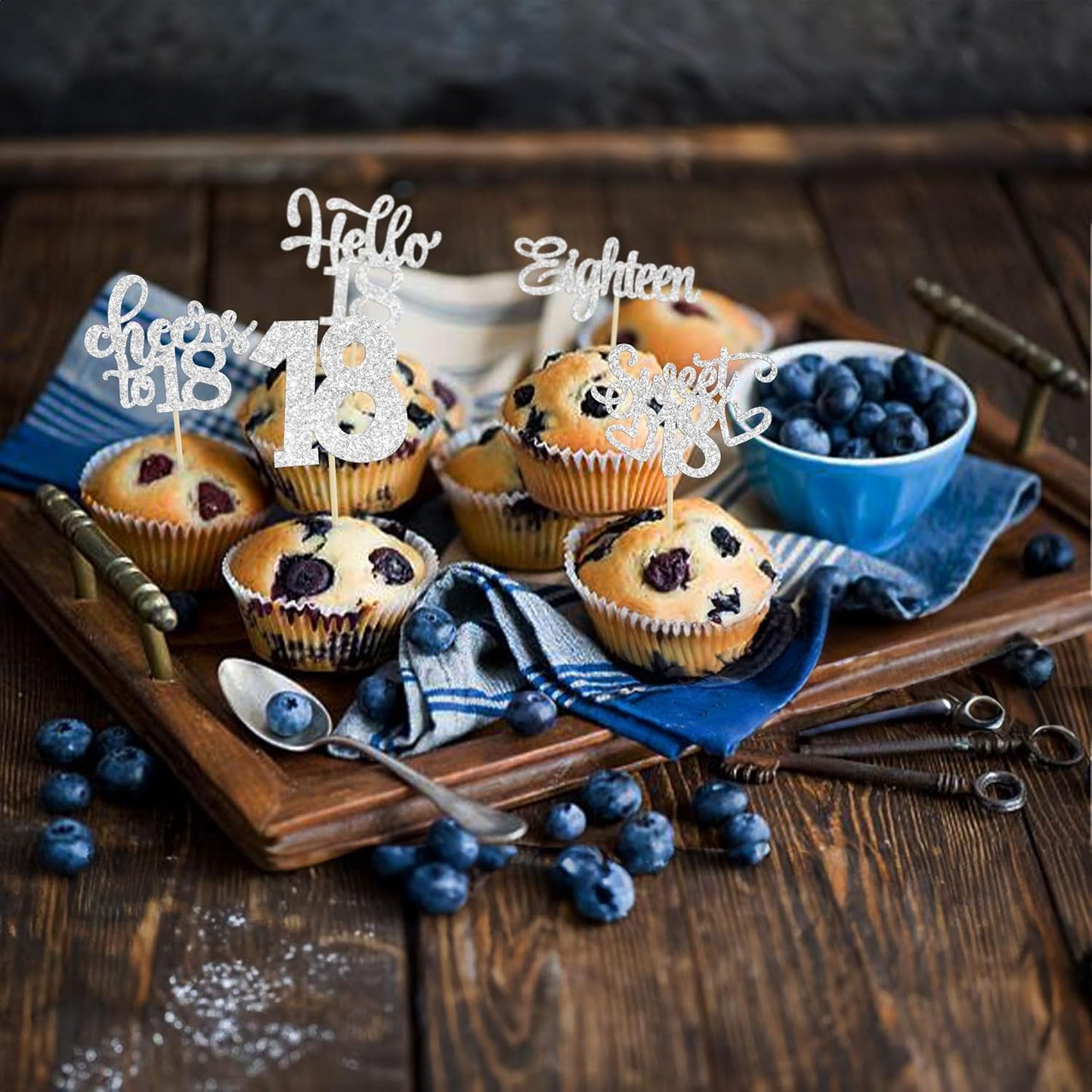 30Pcs18th Birthday Cupcake Toppers Eighteen Happy 18th Cupcake Picks Sweet 18 Cheers to 18 Cake Decorations for 18th Birthday Anniversary Party Supplies Silver Glitter