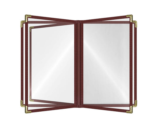 Goodsmart Restaurant Menu Covers – 25 Pack Burgundy 10-View 8.5" x 11" Cafe Menu Holders, Side-Loading Vinyl Covers with Clear Sleeves, Plastic & Leather-Style Menu Covers with Gold Corners