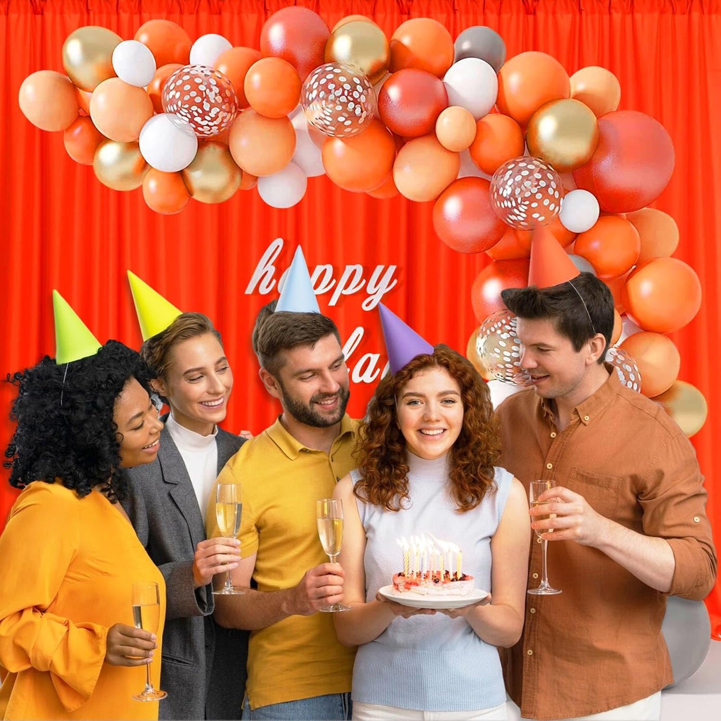 10 x 10 Feet Orange A Backdrop Curtain for Partie, Background Curtains for Photoshoot, Birthday, Wedding, Halloween, Thanksgiving, Christmas Day, New Year Party Decorations 5Ft x 10Ft, 2 Panels