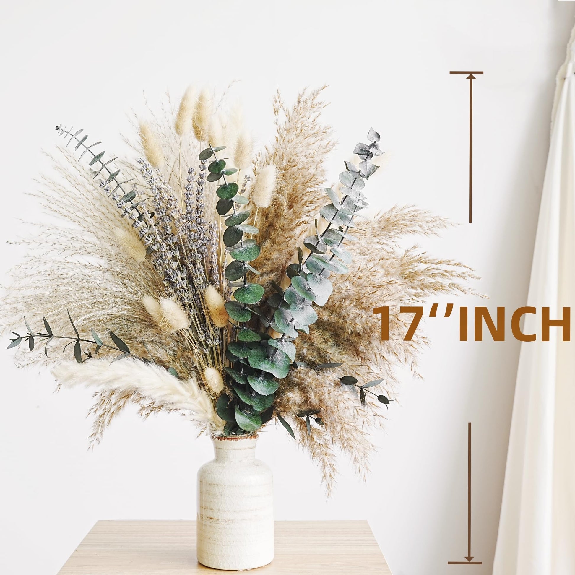 Green Pampas Grass Boho Bouquet – Exquisite Lavender and Eucalyptus Dried Flower Arrangements for