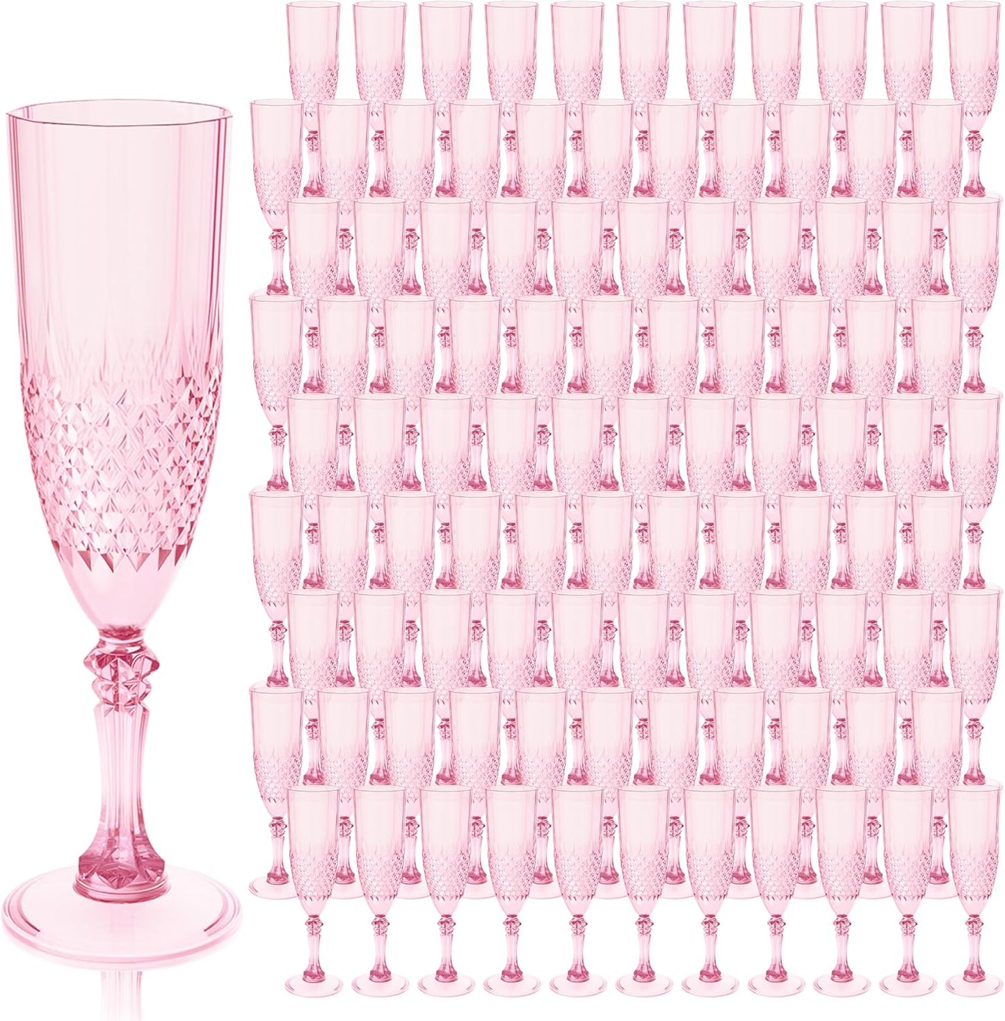 Plastic Champagne Flutes, 100PCS Pink Wine Glasses Goblets Cups Reusable Flute, for Weddings Bachelor Parties Toasting and Events(100, Pink)