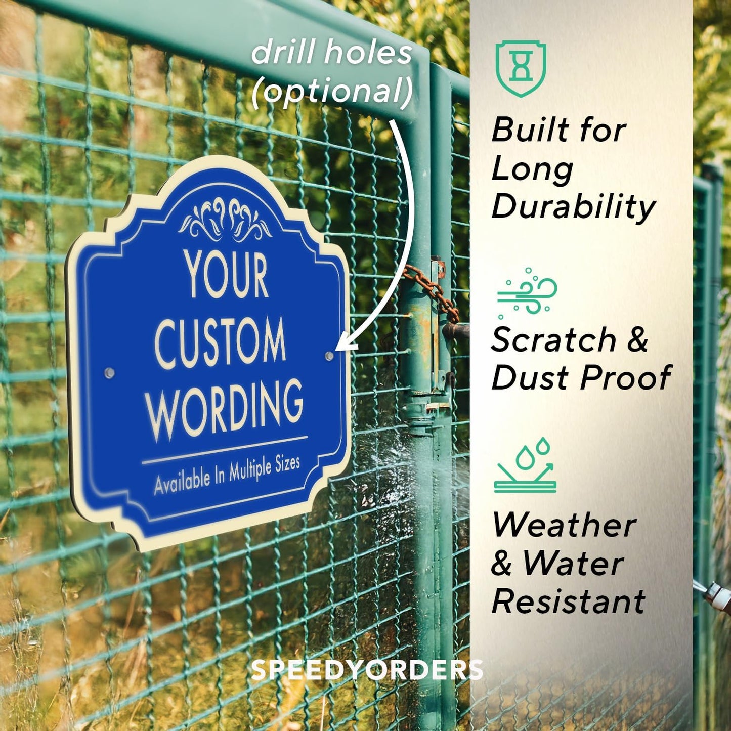 Custom Decorative Outdoor Metal Sign - Personalized Aluminum Driveway Sign, Waterproof, Made in USA - Design 2 Blue Steel 14x10 In