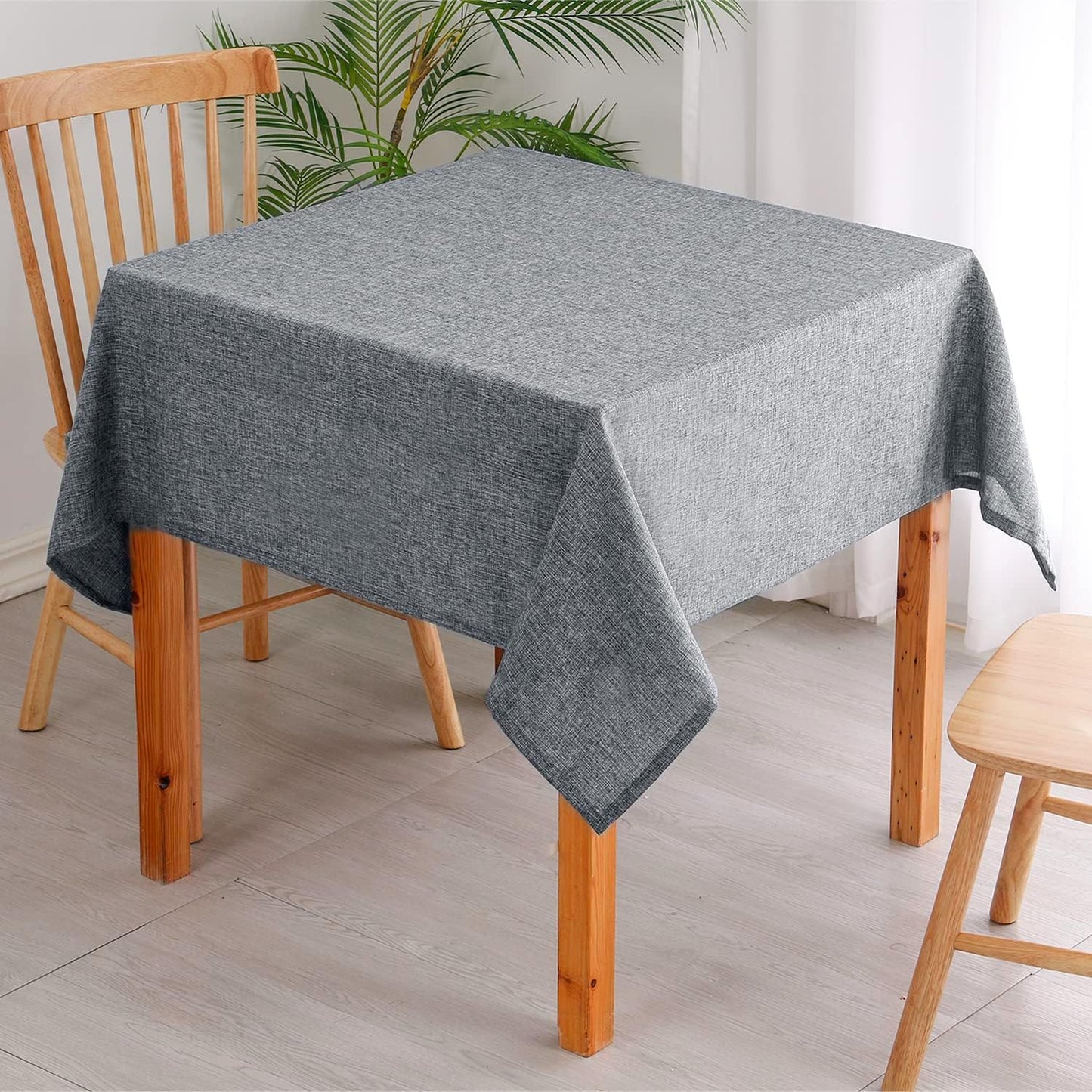 Hiasan Faux Linen Rectangle Tablecloth - Wrinkle and Stain Resistant Washable Table Cloth for Kitchen Dining Room Holiday Table Cover for Party Dinner, Grey, 90 x 132 Inch