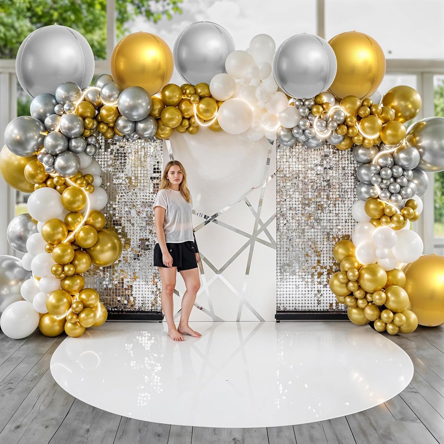 6Pcs Gold Silver Round Foil Balloons,Giant 4D Round Ball Balloons,22 Inch Metallic Gold Silver Balloon for Birthday Wedding Graduation Prom Party Decorations