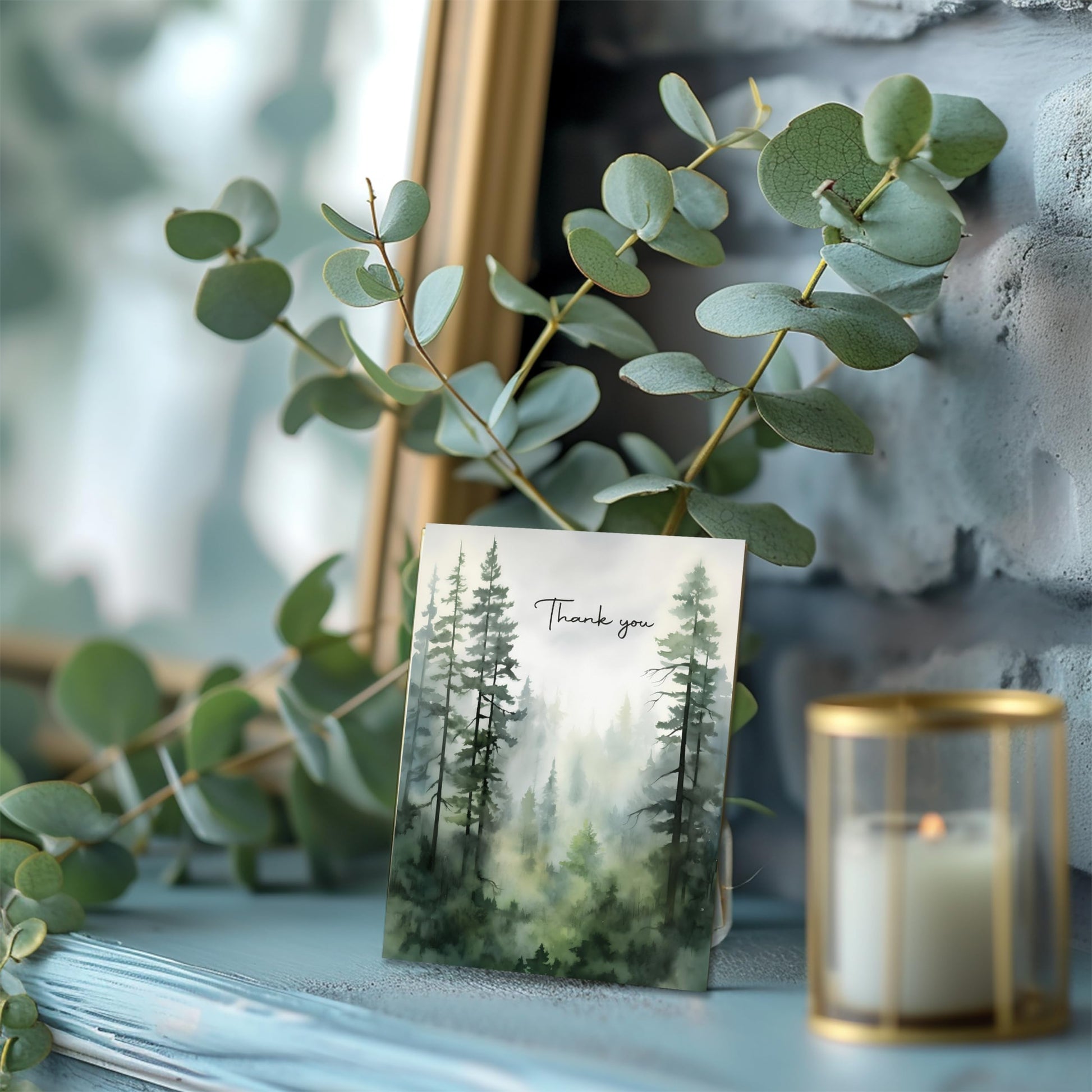 Thank You Cards Set of 20,4x6 Inches Watercolor Nature Forest Thank You Cards with Envelopes